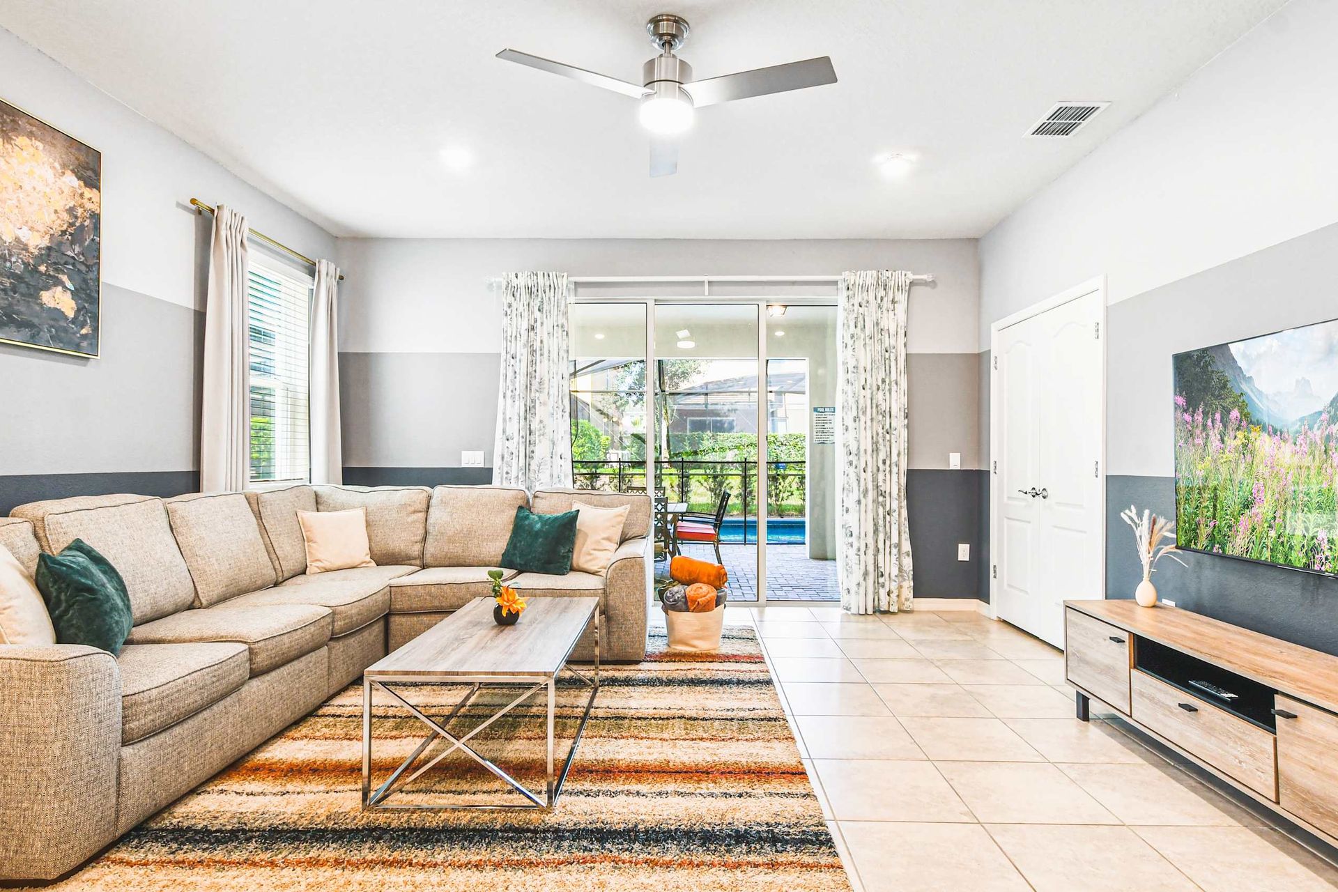 Chic, vibrant living space with sleek design and a cozy vibe!