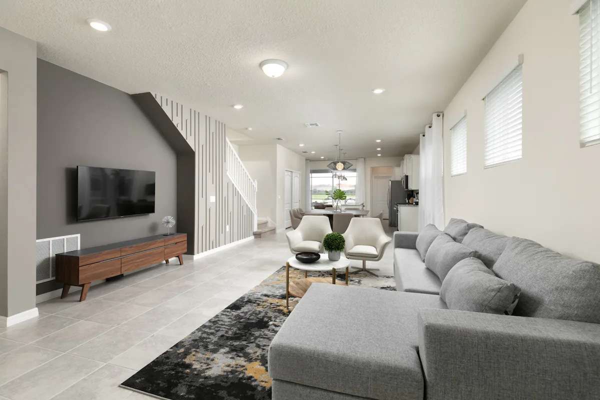 Stylish open-concept living with sleek modern décor and plenty of natural light.