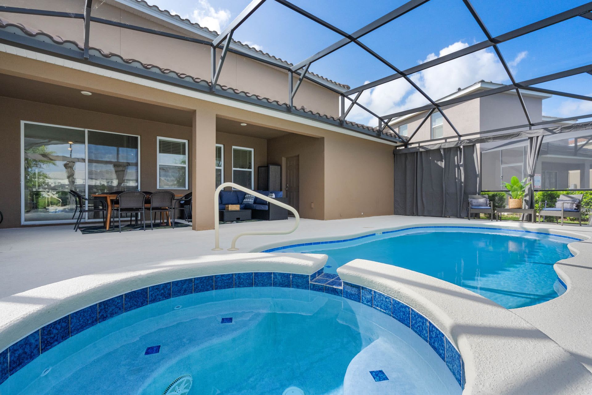 Relax in the spa, swim in the pool, or dine outdoors in shaded comfort.