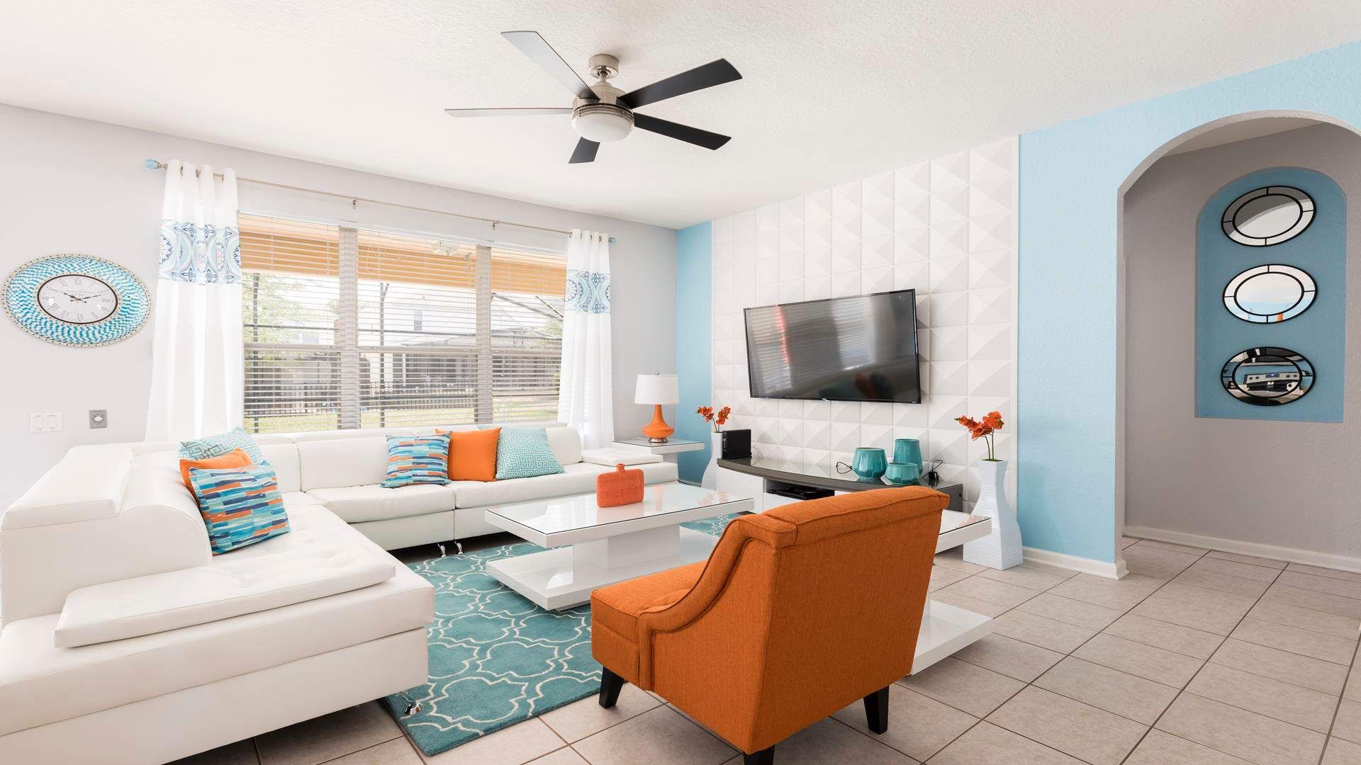 Bright, airy, and spacious, living room for family and friends