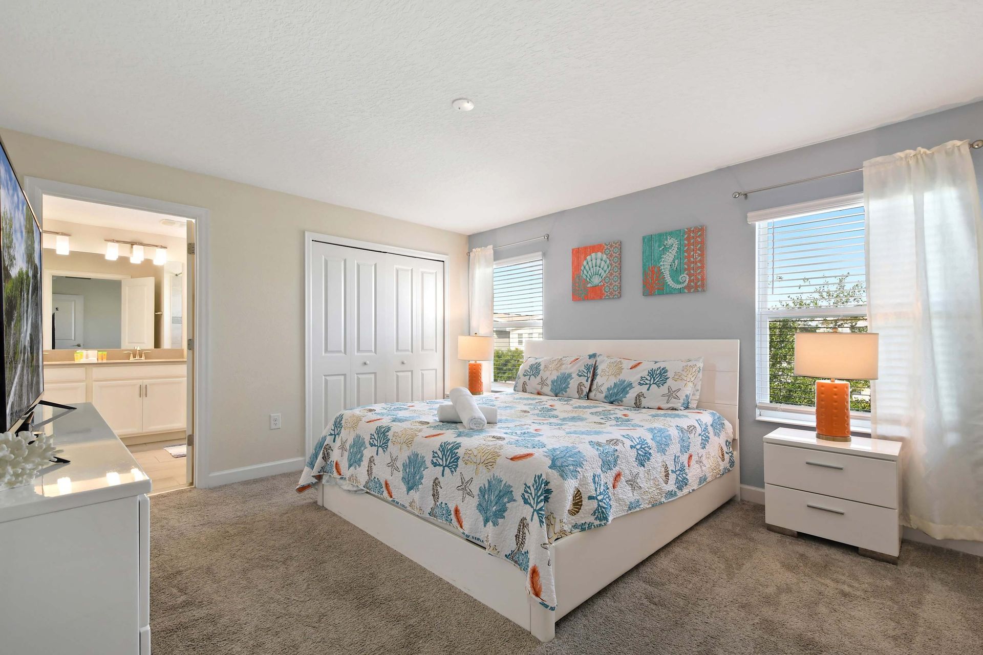 Experience luxury and comfort in our spacious king bedroom, promising you a restful night's sleep.