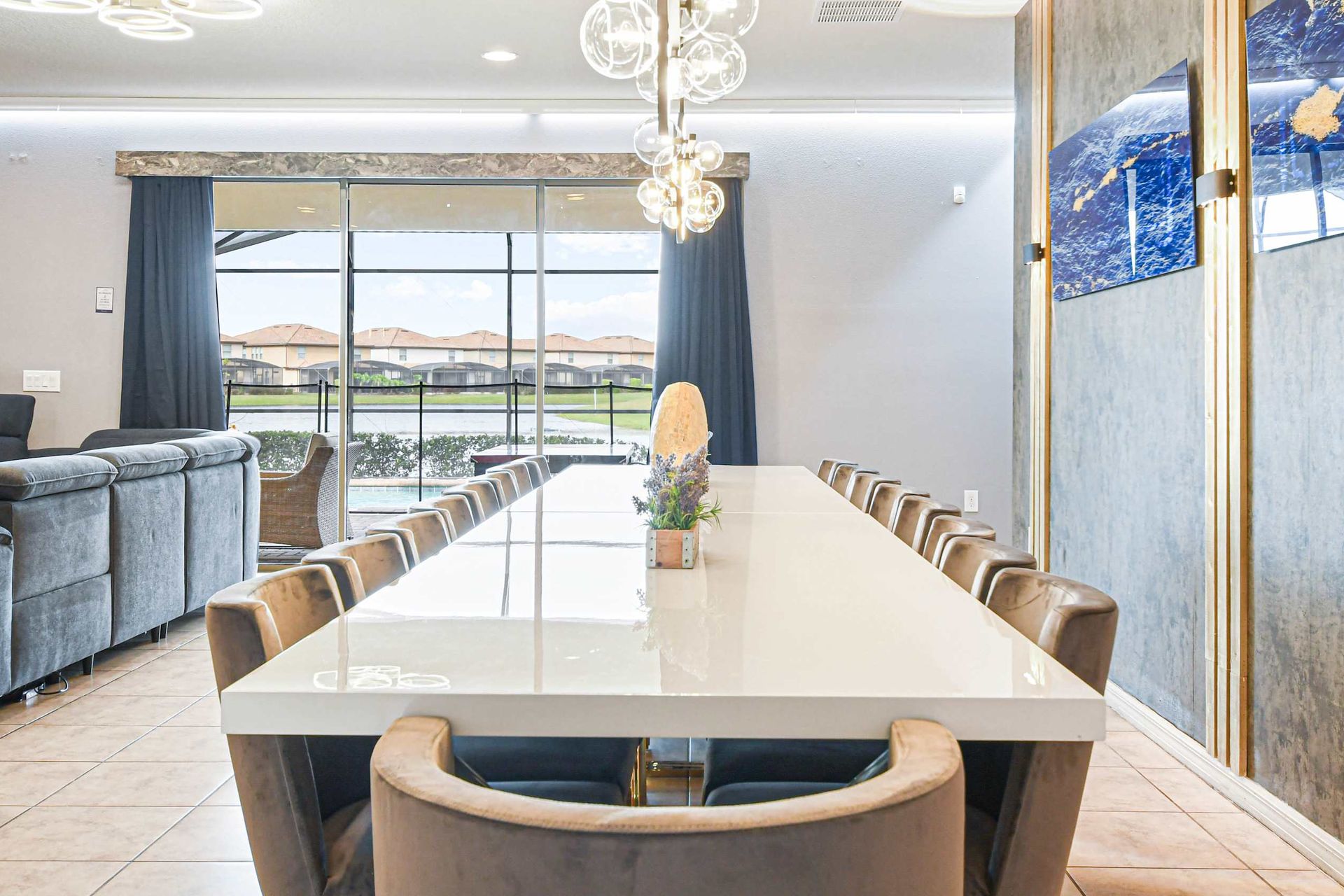 Elegant dining space with serene lake views—perfect for gatherings!