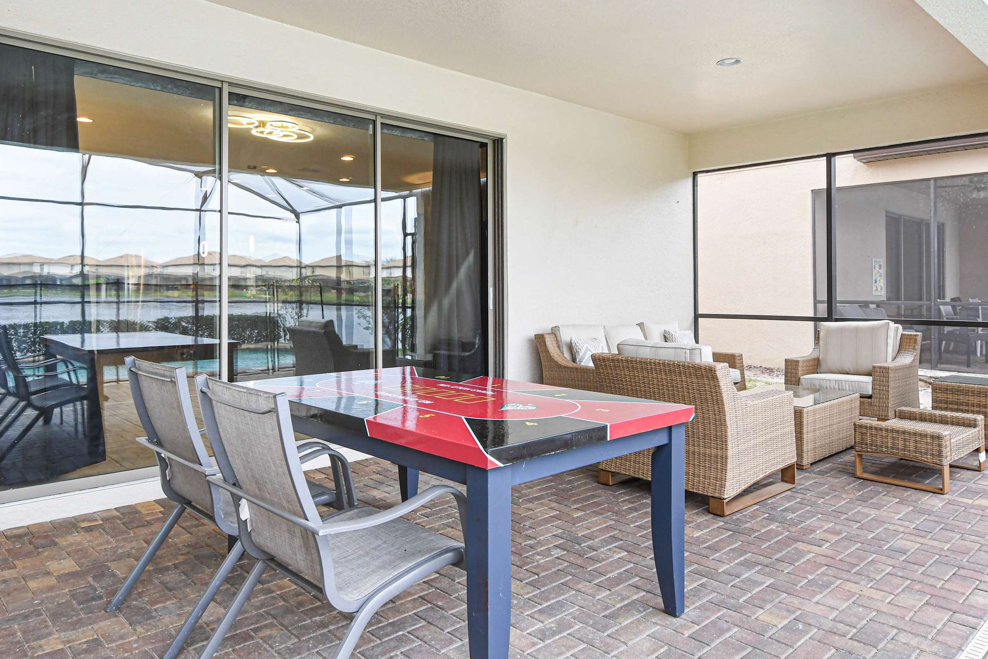 Casual game table and cozy seating, ideal for fun and relaxing!