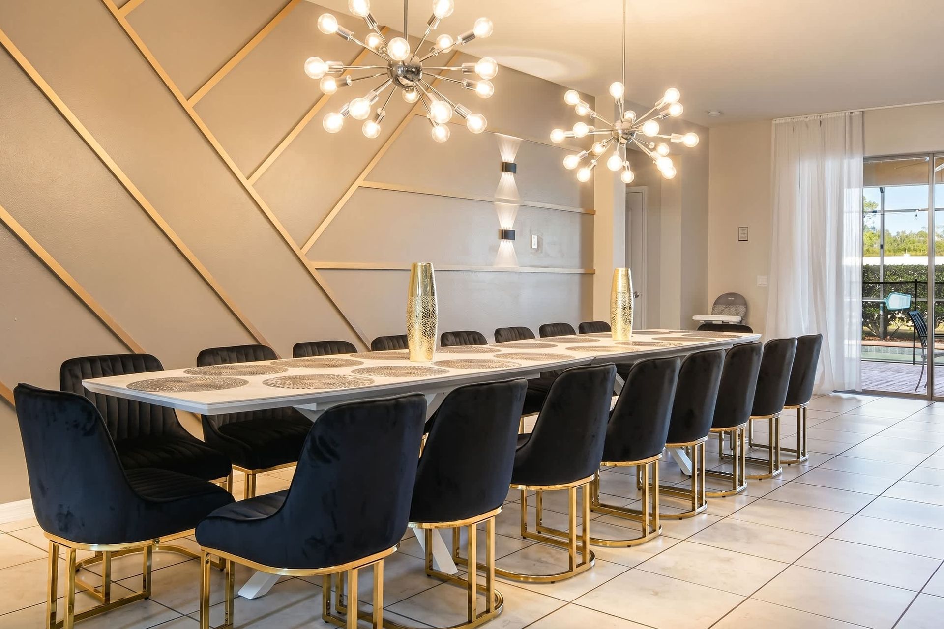 The large dining table is perfect for a family feast.