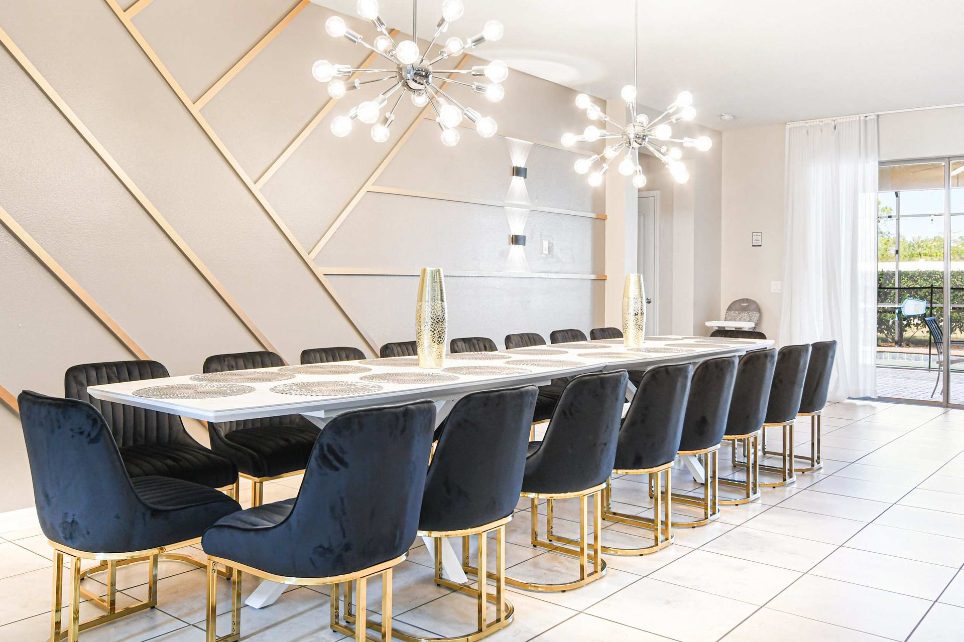 The large dining table is perfect for a family feast.