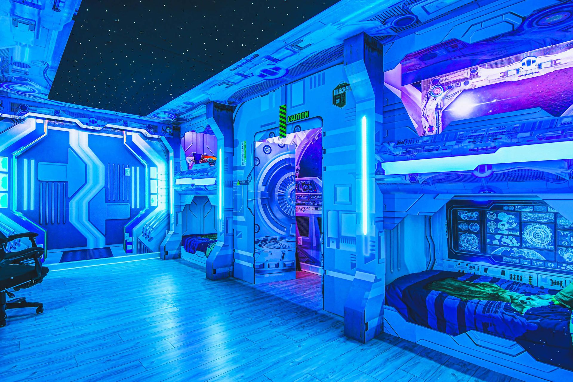 Space station-themed bedroom for cosmic dreams and futuristic vibes