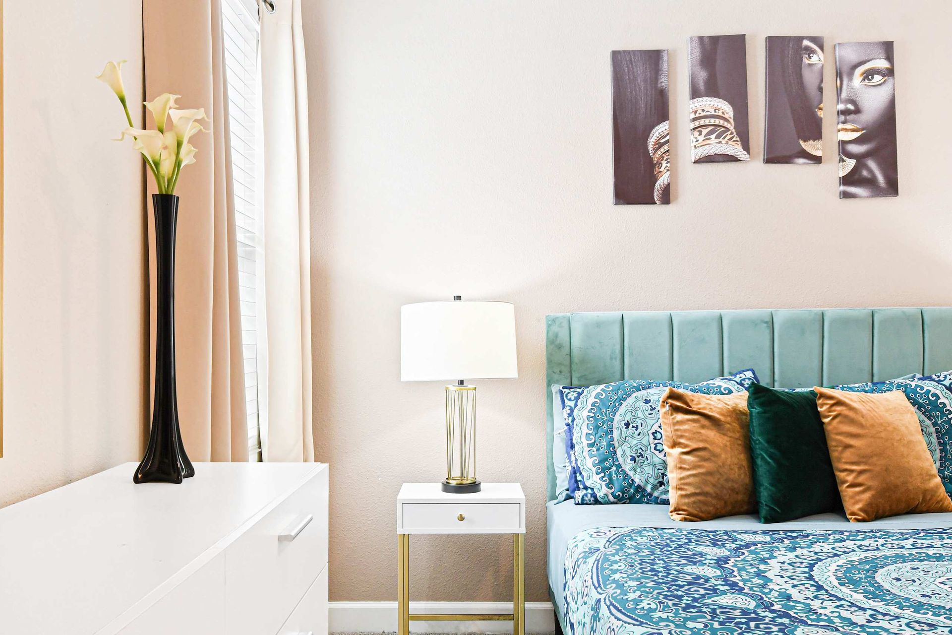 Elegant bedroom with stylish decor, cozy bedding, and modern furnishings for a serene retreat.