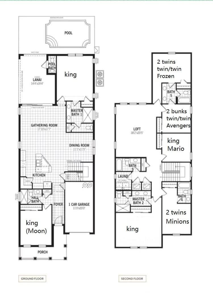 Spacious villa with themed rooms, private pool, and family-friendly layout.