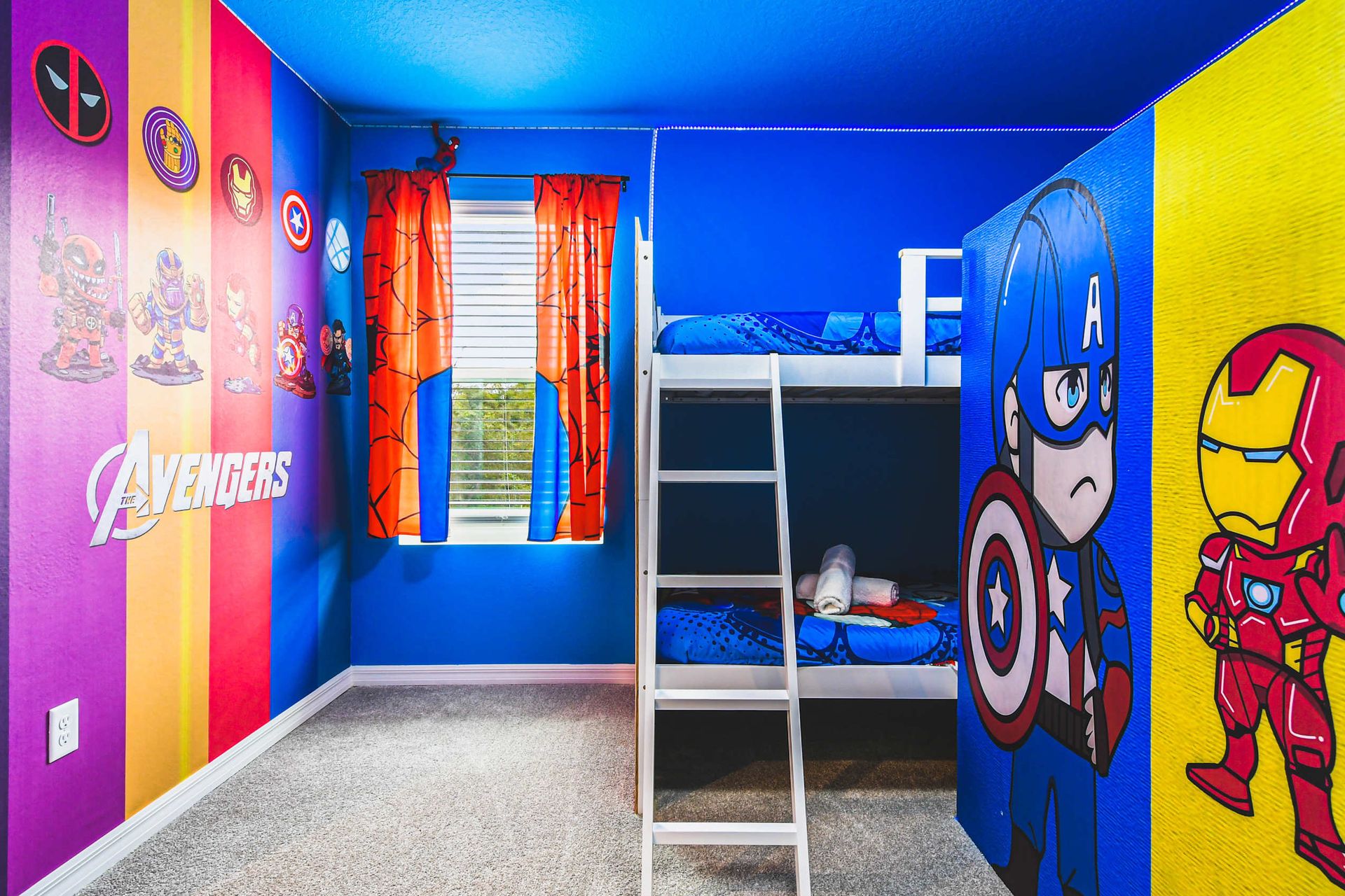 Hero-themed bunk room with bold colors, fun decor, and adventure-filled vibes.