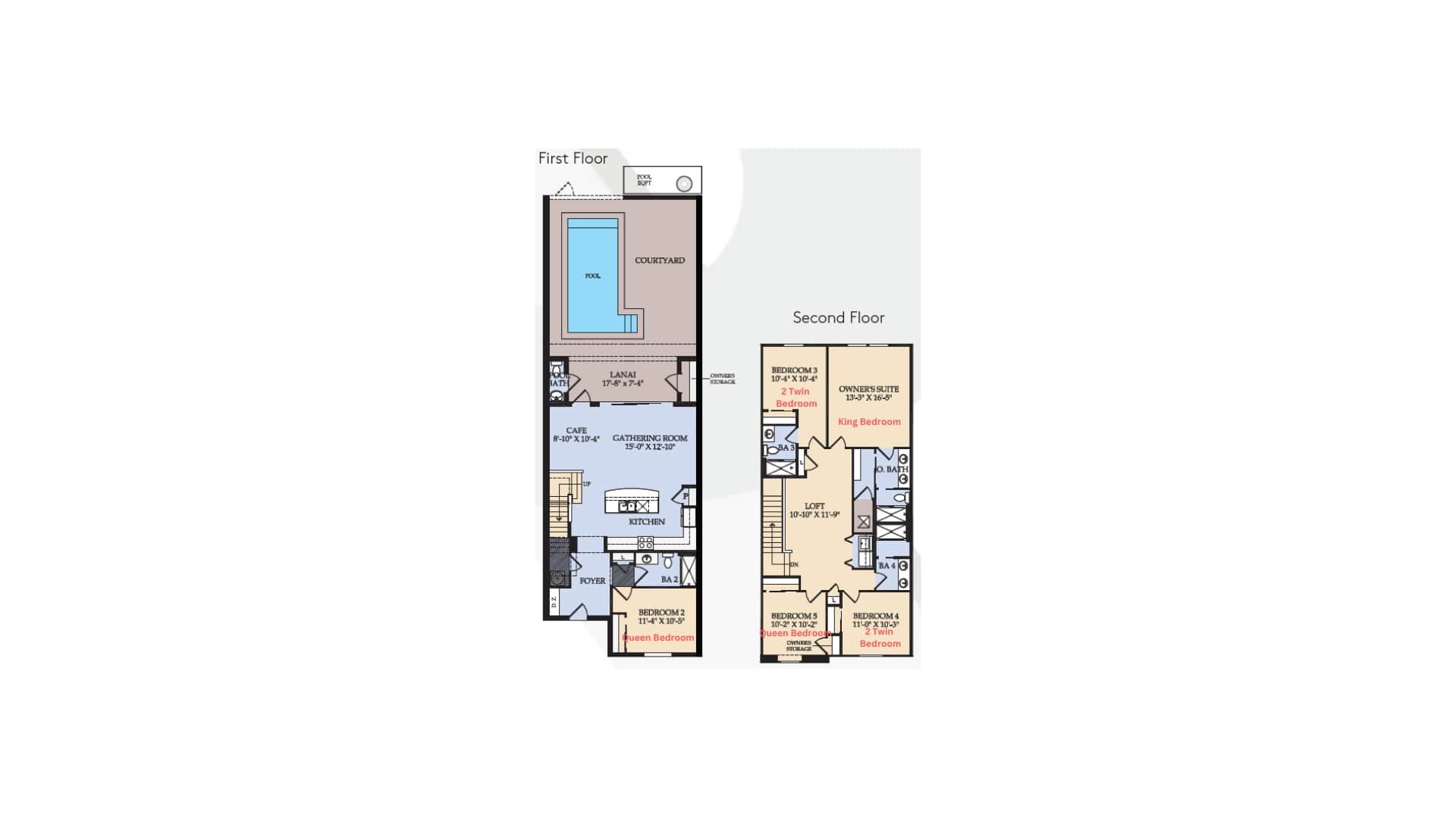 Spacious 4-bedroom layout with pool, loft, and private baths for every room.