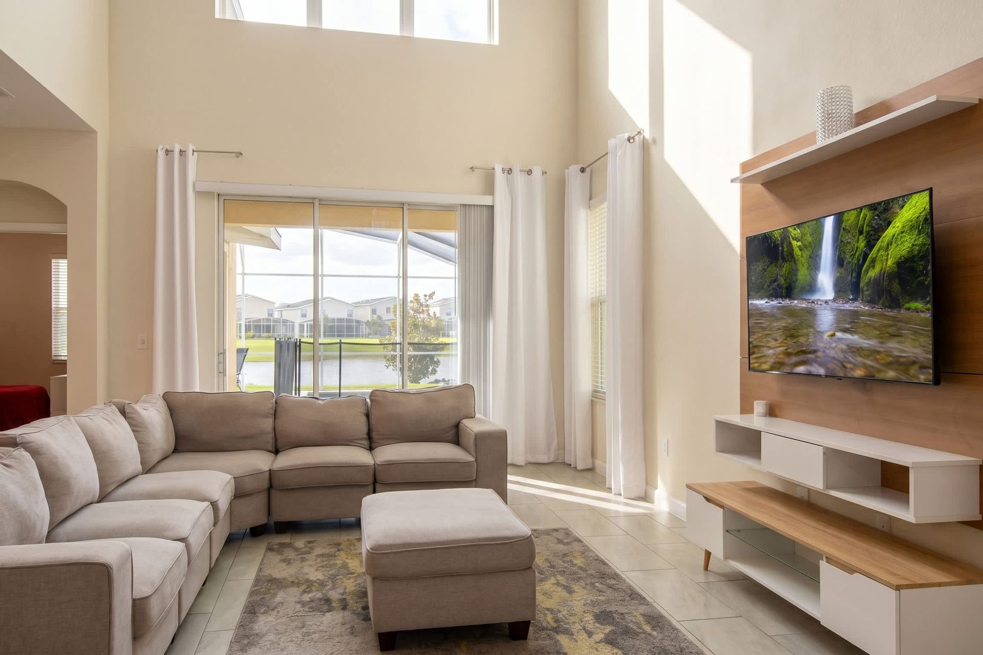 Enjoy quality time with loved ones in our inviting living room, offering a cozy space for relaxation.