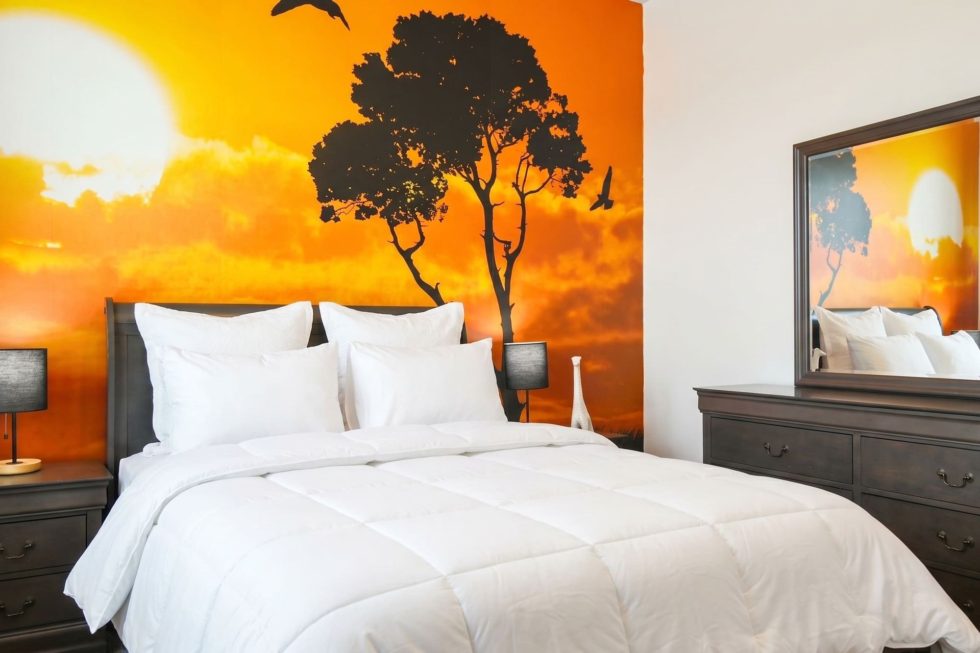Relax in style in our cozy safari themed bedroom, providing you with a comfortable retreat after a day of adventure.