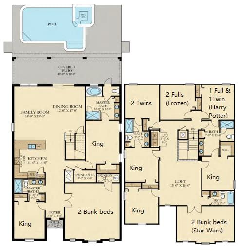 Spacious villa with pool, themed rooms & 9 bedrooms perfect for families.