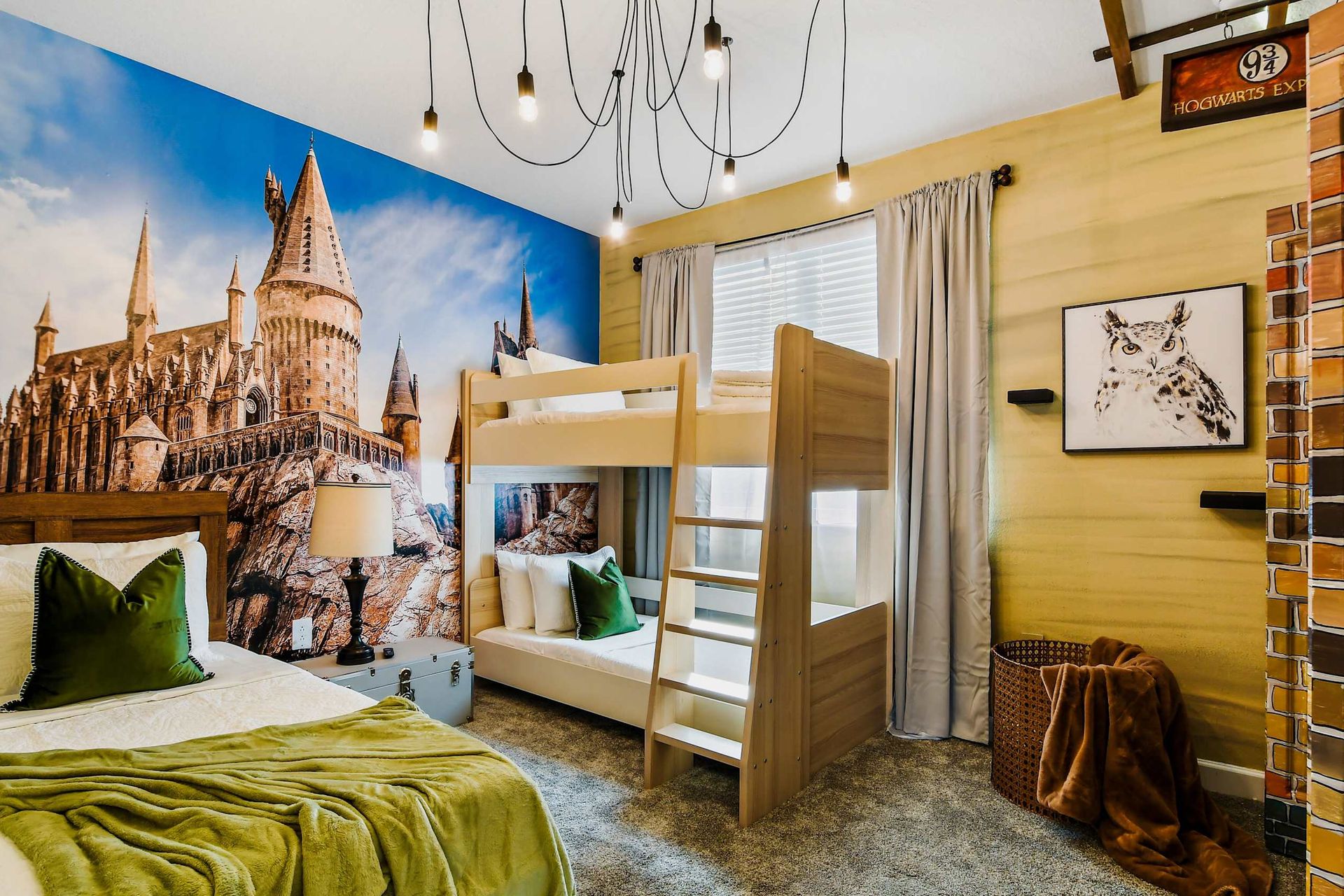 Kids will love the upstairs bedroom with a cool Harry Potter theme