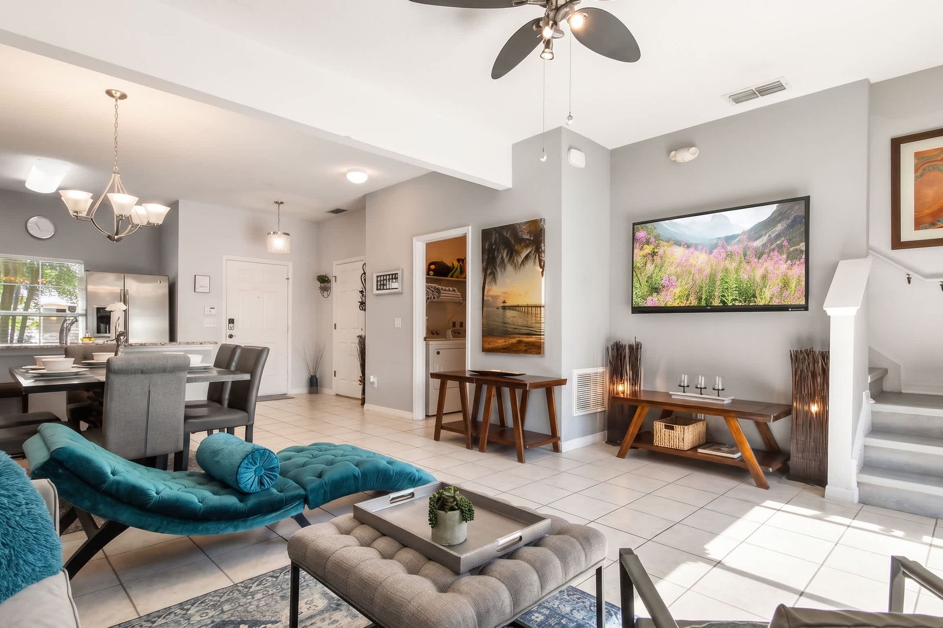 Kick back and relax in our spacious living room, where you can unwind with your favorite book or movie.
