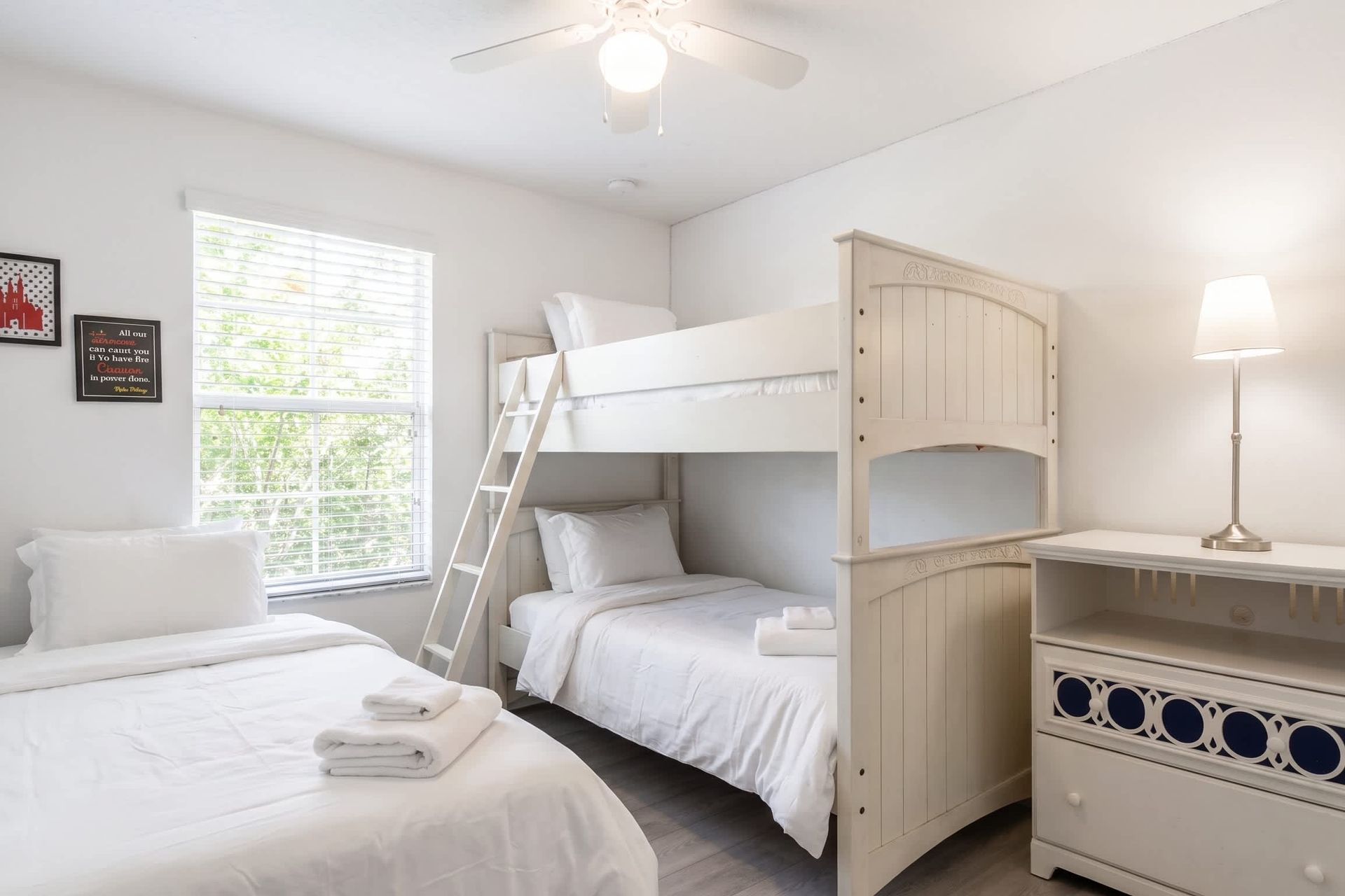 Bright and fun kids' room with bunk beds and cheerful red accents!