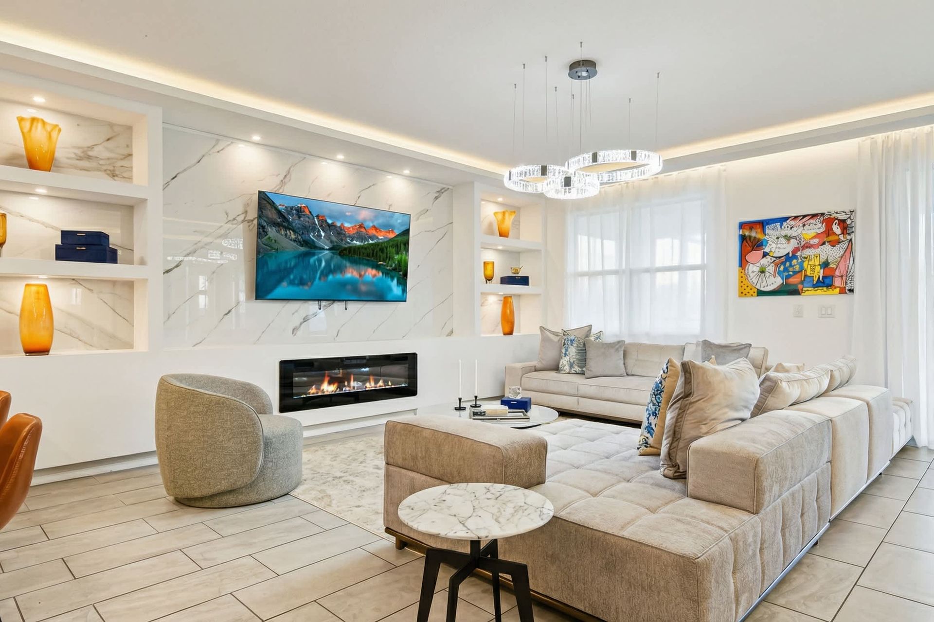 Kick back and relax in our spacious living room, where you can unwind with your favorite book or movie.