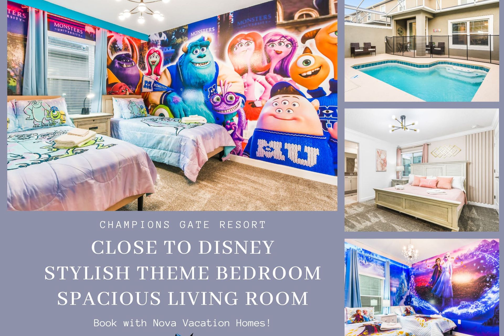 House features include modern amenities, spacious rooms, and a screened pool.