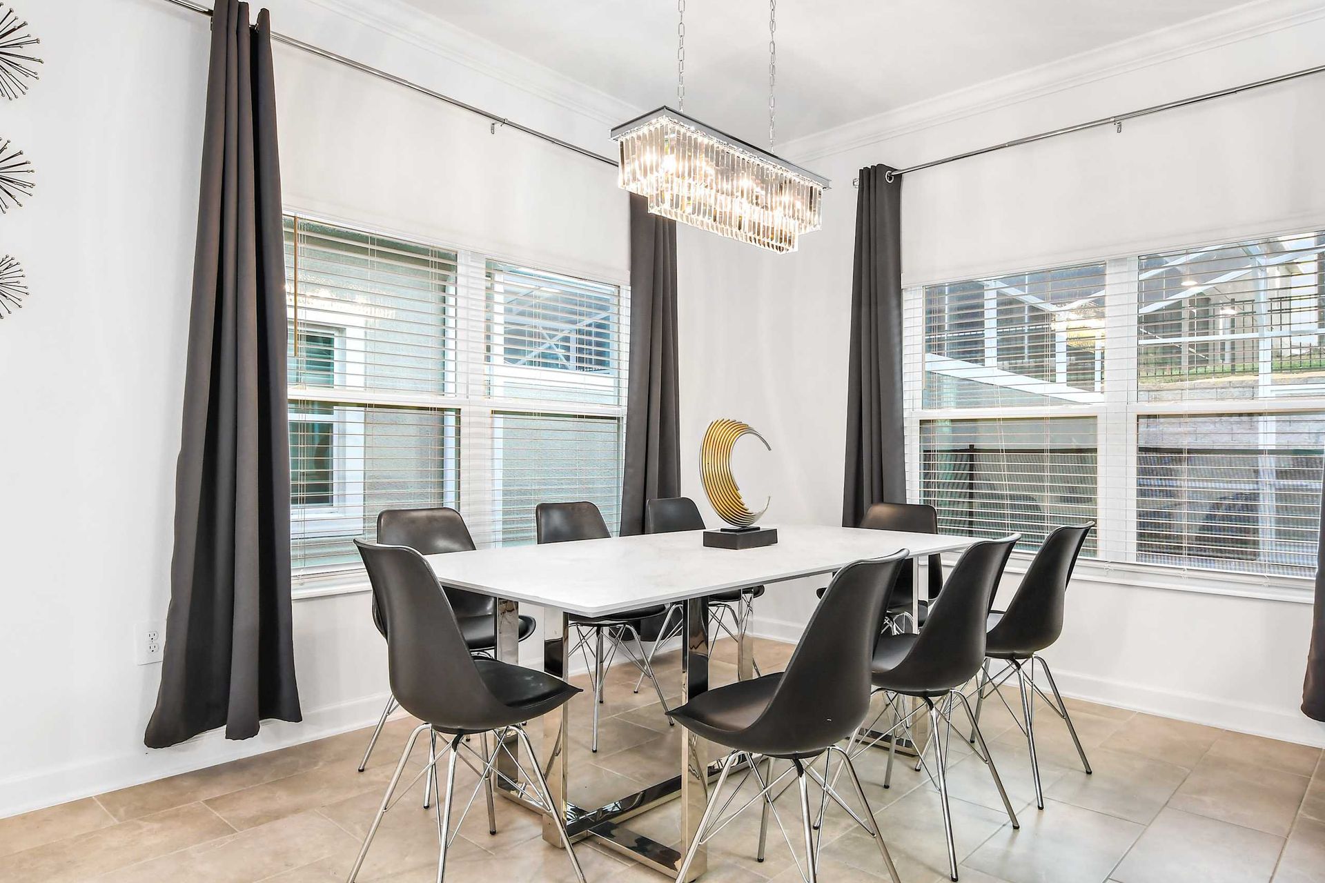 Elegant dining setup with an 8-seater table, ideal for gatherings and shared meals