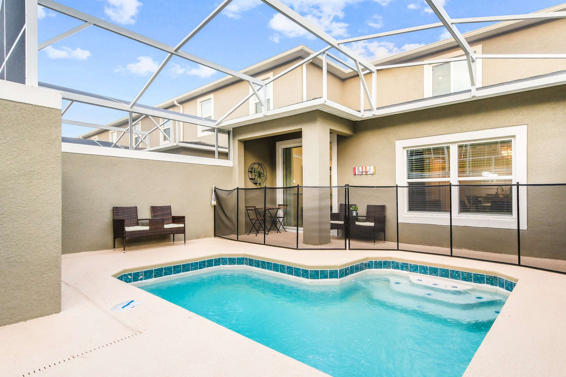 Exclusive enjoyment of screened-in spa and pool for you, friends, and family!.