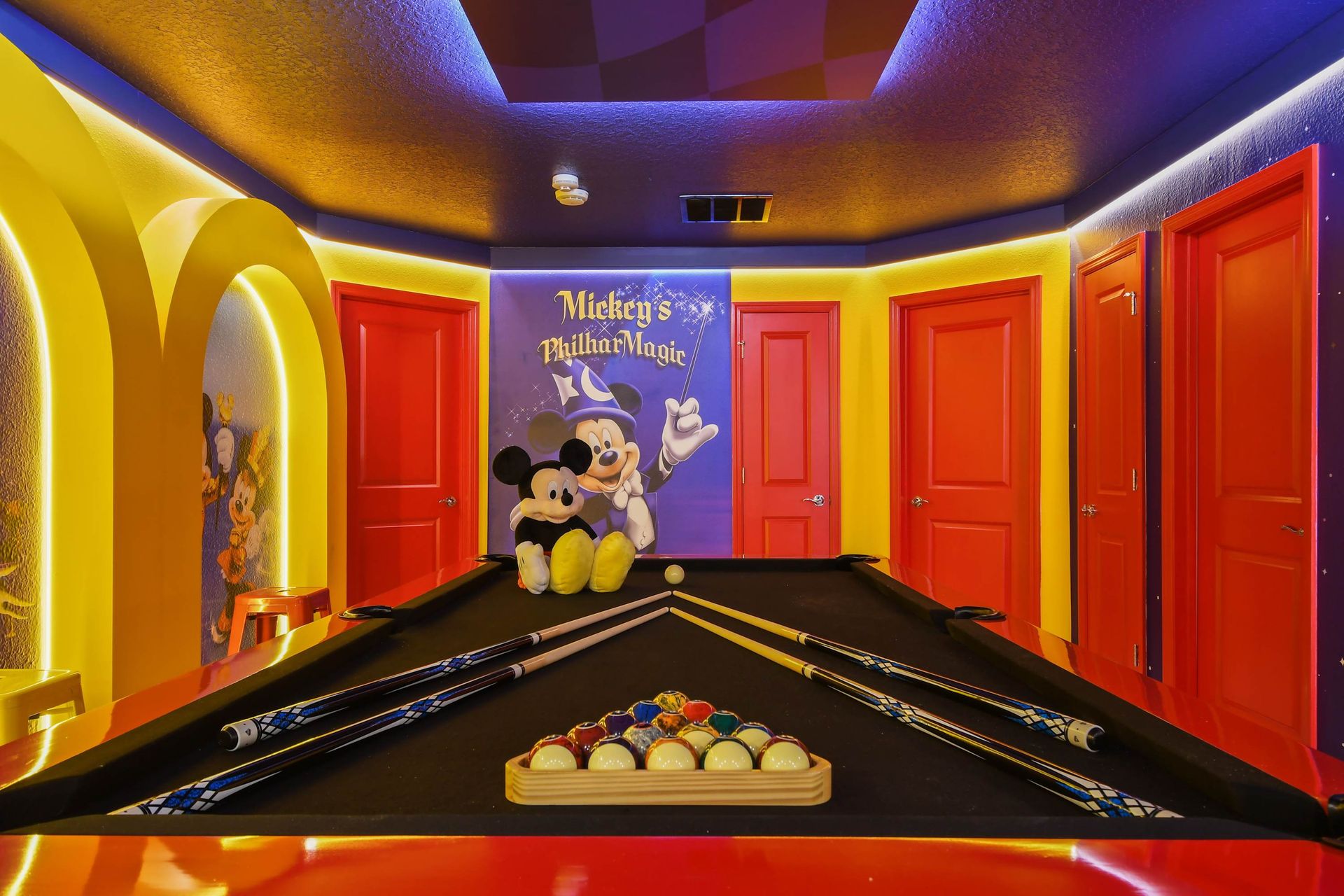 Challenge friends to pool in this Mickey's PhilharMagic-inspired room!