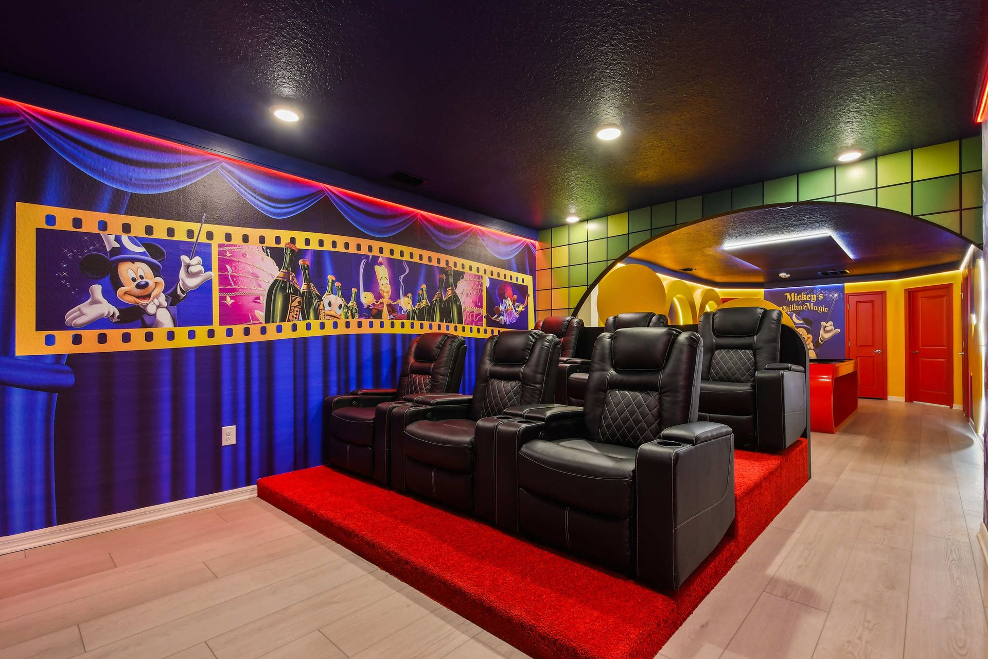Experience movie magic in this Mickey-themed private theater!