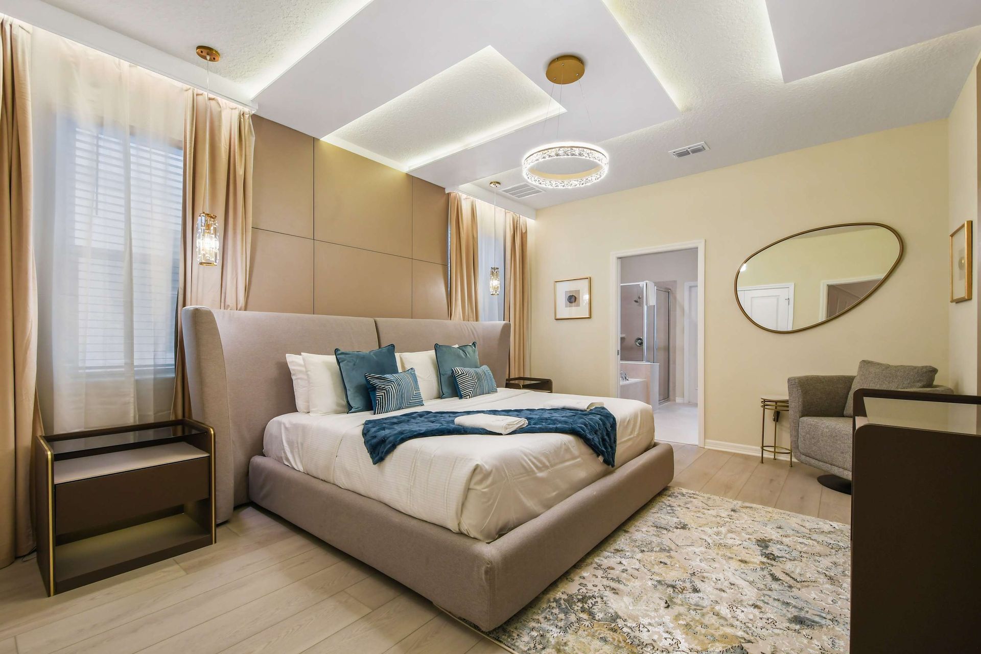 Spacious master suite with luxurious decor and a relaxing vibe