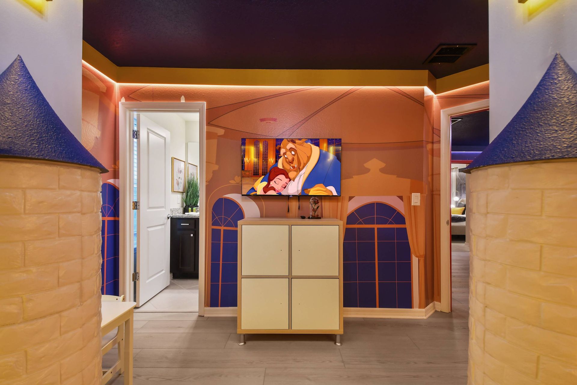 Charming castle-themed room with a magical vibe and cozy decor!