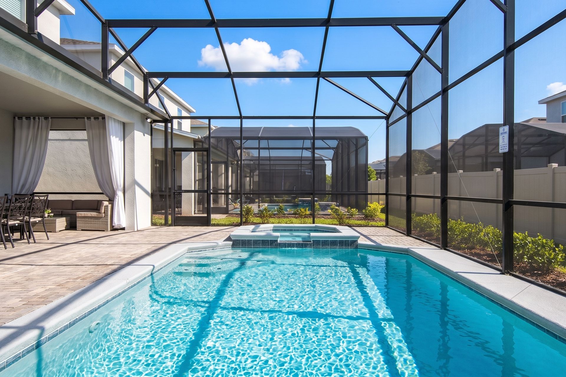 Private screened pool and spa, perfect for a refreshing dip any time of day.
