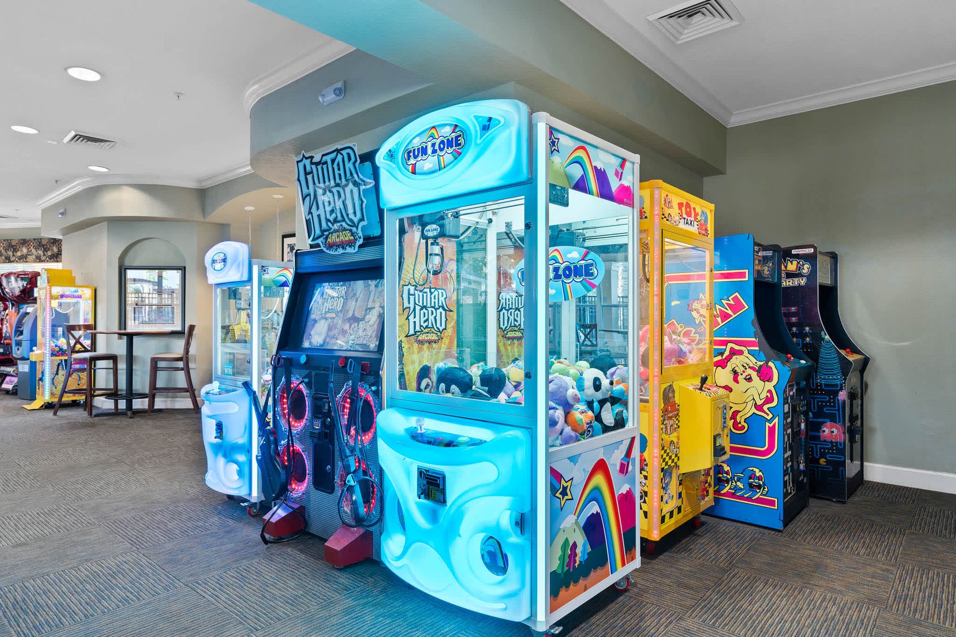 A vibrant sanctuary of nostalgia and play, blending modern aesthetics with classic arcade charm.