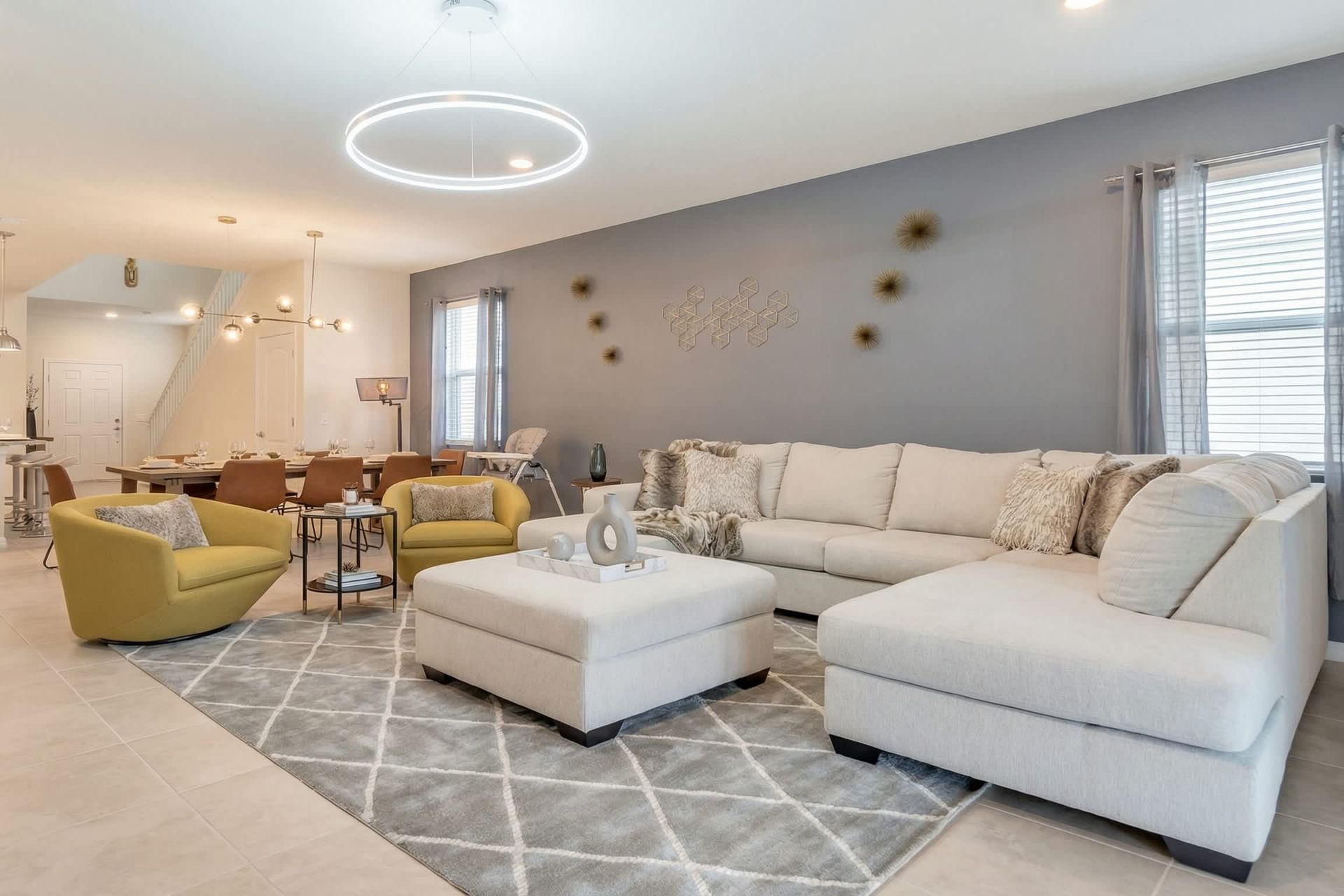 Sophisticated living room, plush furnishings, creating comfort