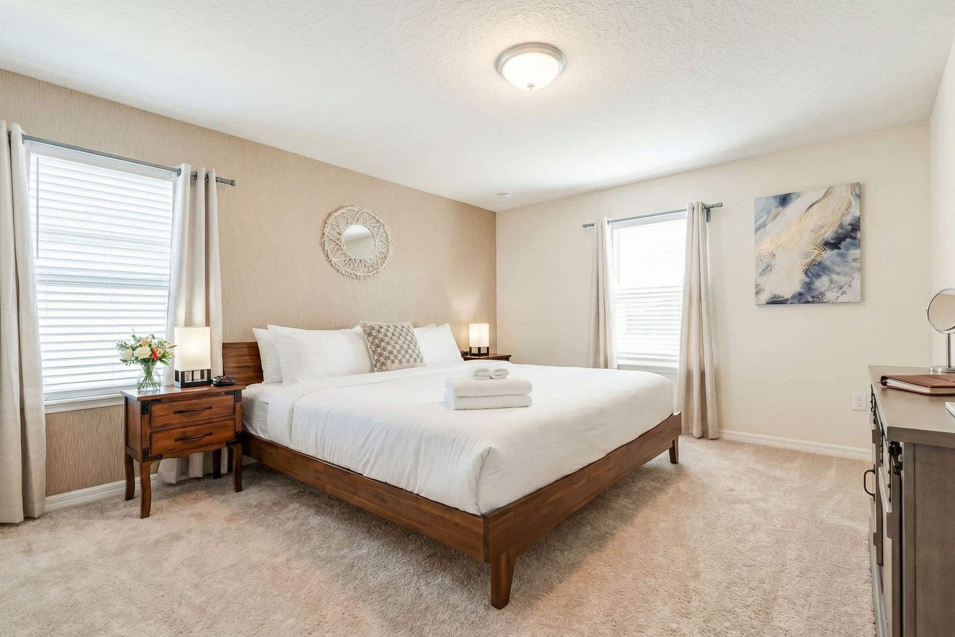 Cozy bedroom adorned in warm cream colors