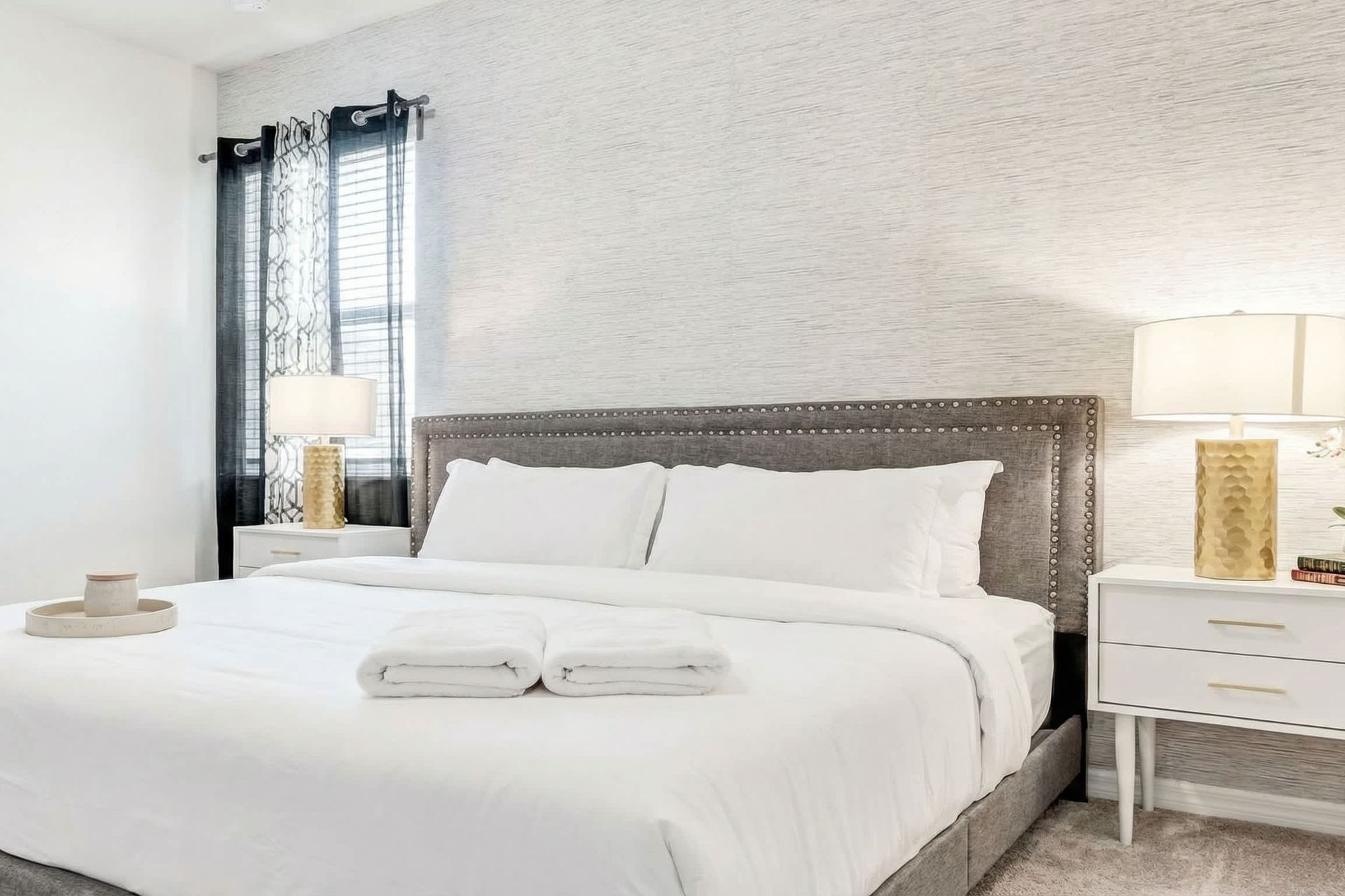 Sophisticated white and gray bedroom