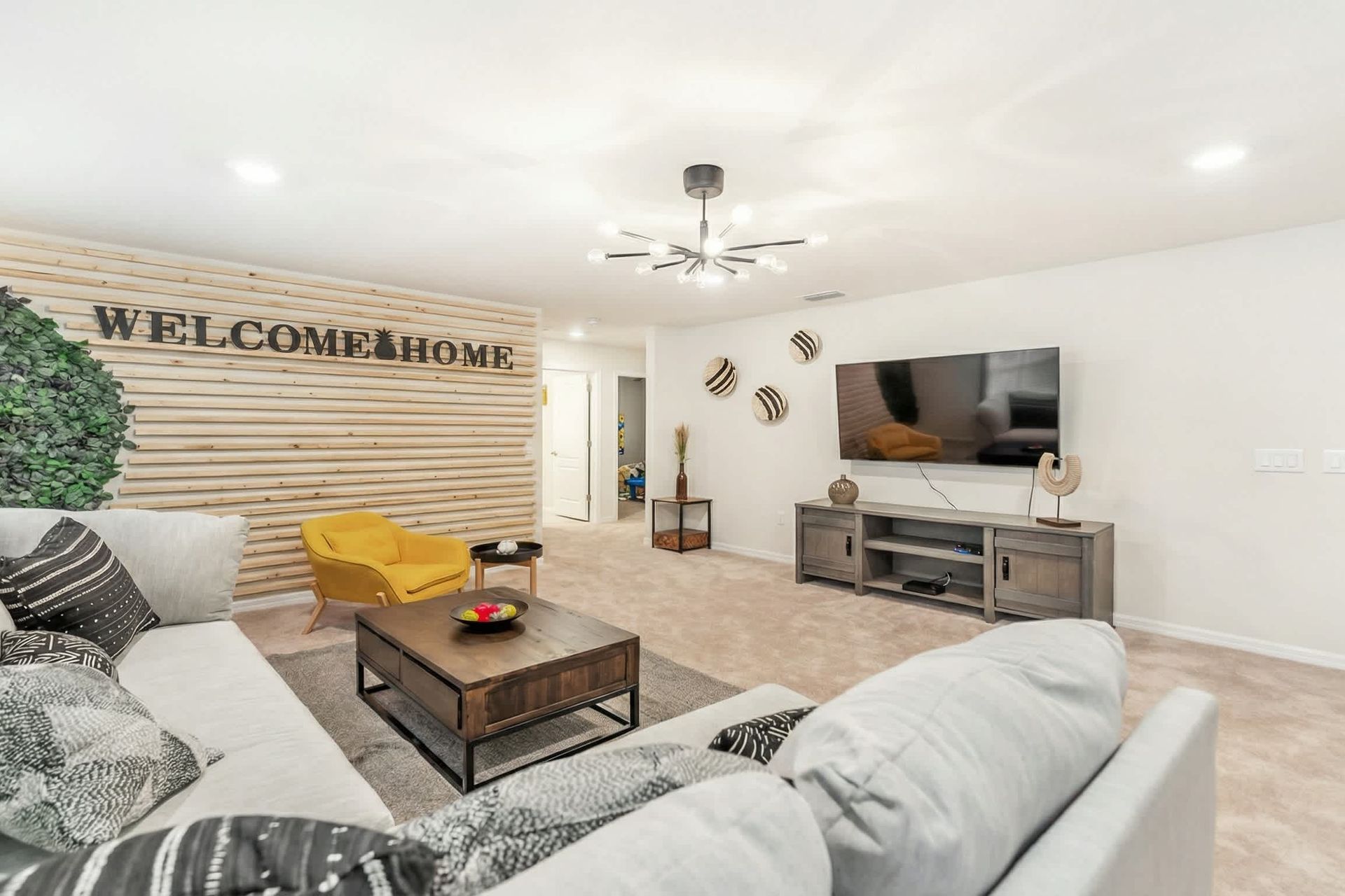 Sophisticated living room, plush furnishings, creating comfort