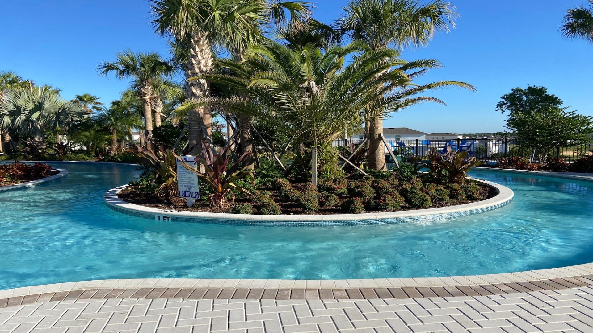 Resort Pool: Tropical oasis surrounded by palm trees.