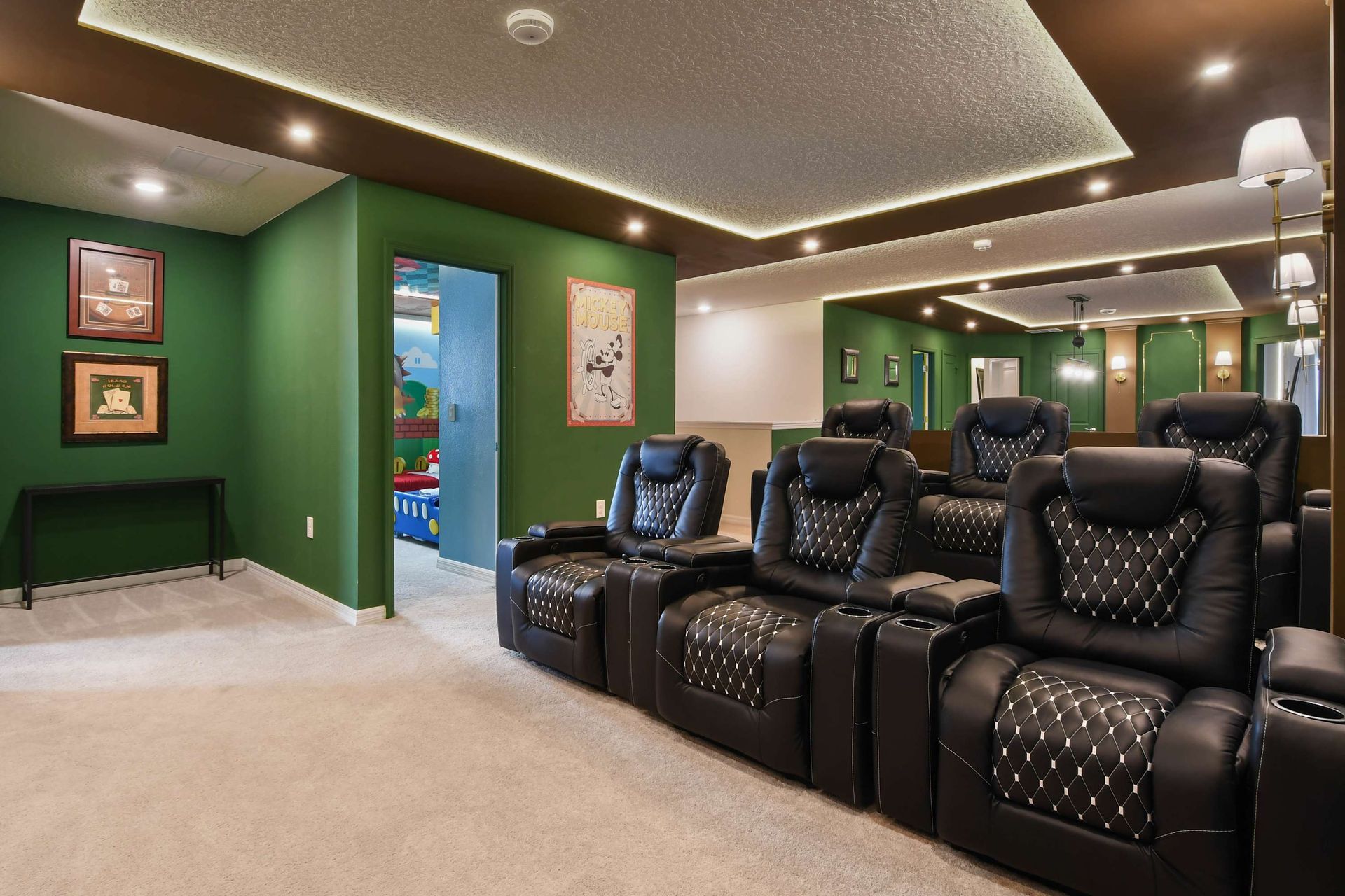 Luxurious home theater with reclining seats and elegant design!