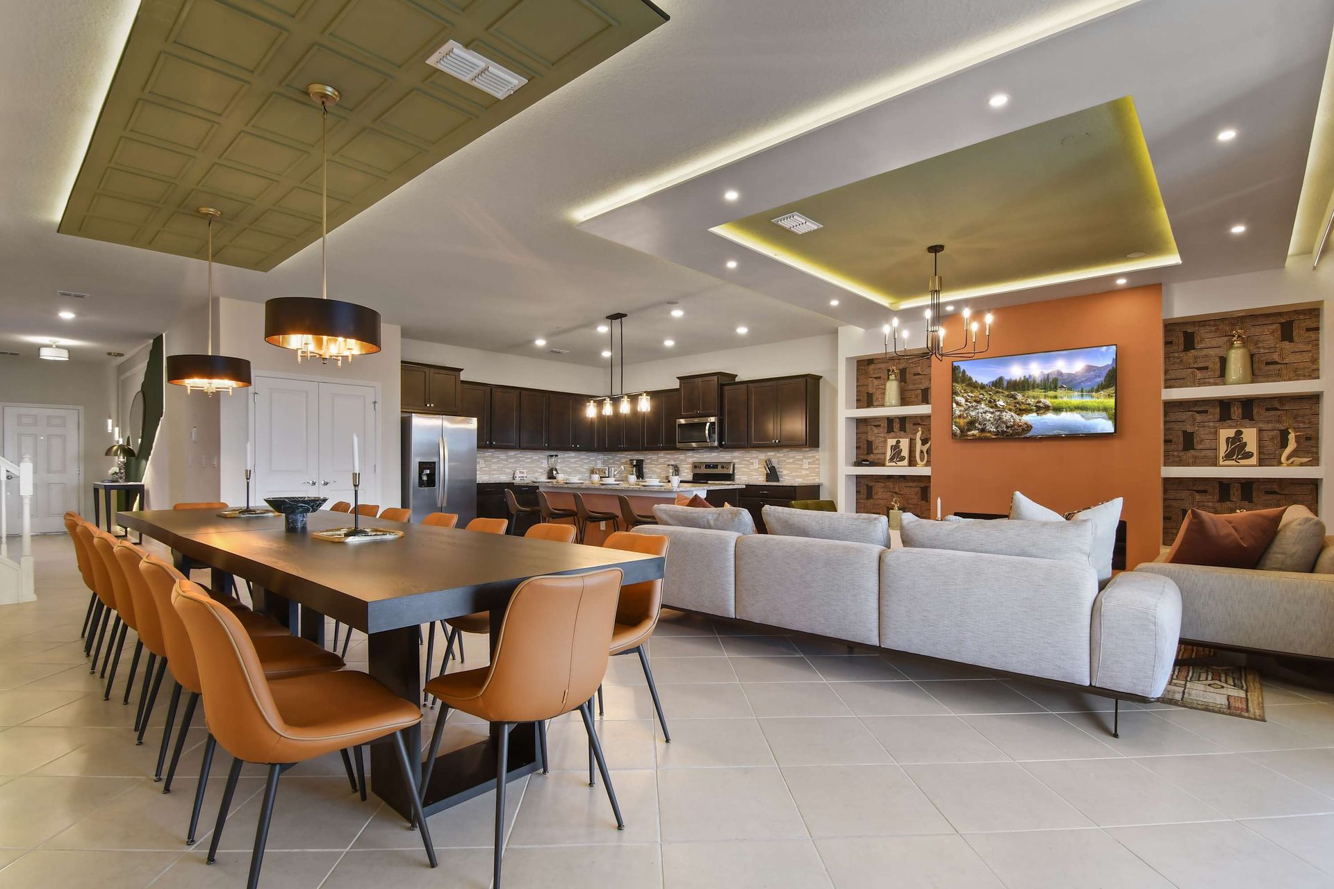 Stylish open living space with modern kitchen, dining, and lounge!