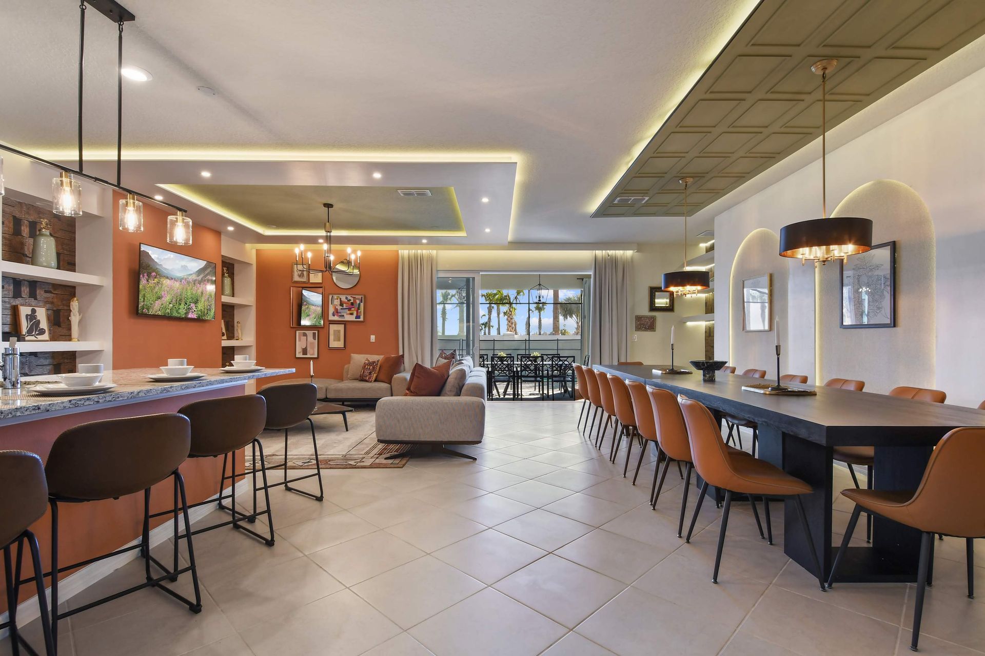 Bright open space with kitchen, dining, lounge, and outdoor views!