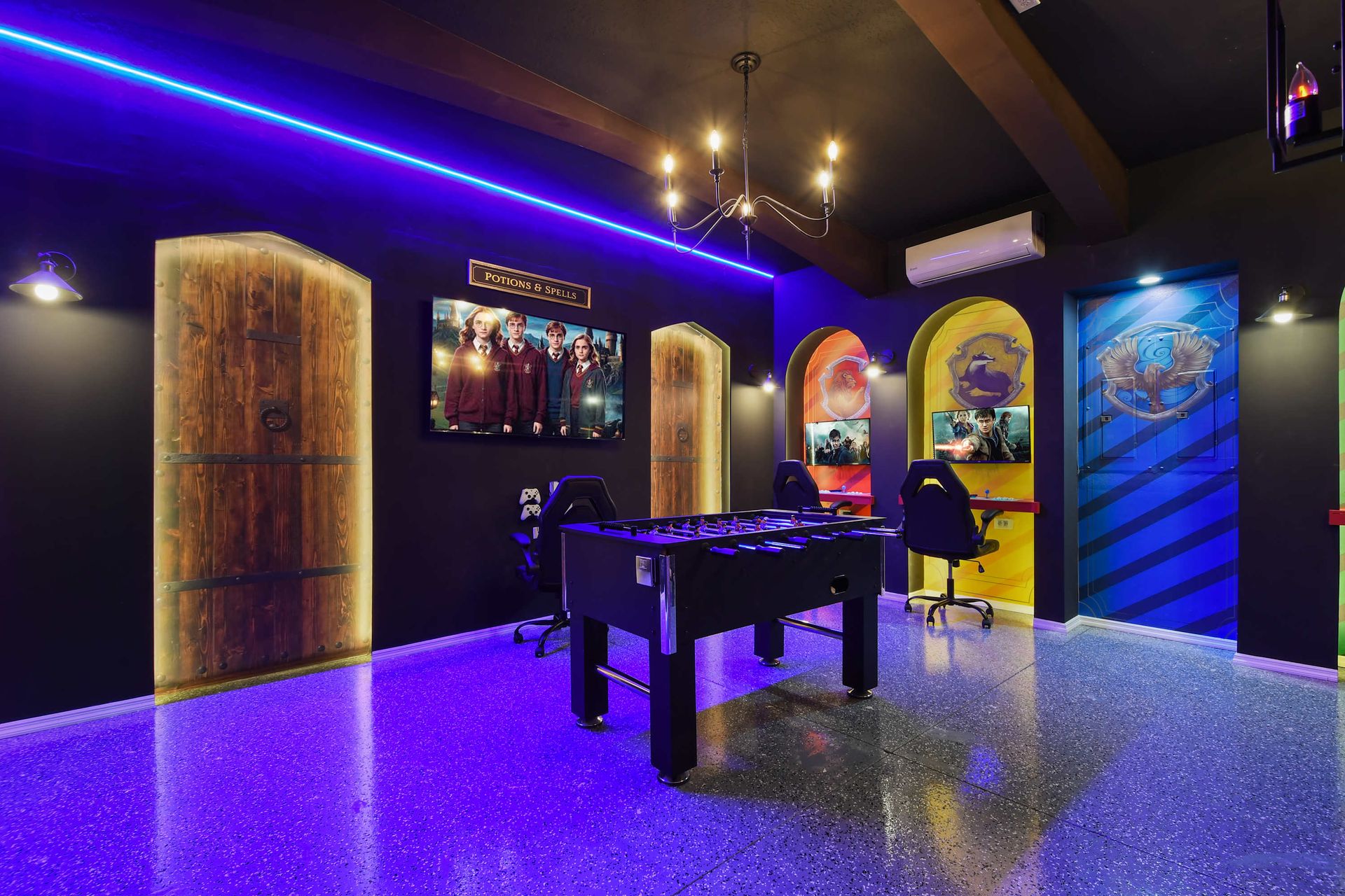Immersive Harry Potter-themed game room with foosball & magic!