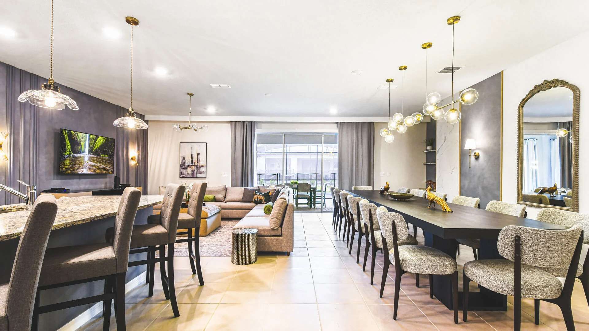 Entertain with ease in this chic open layout with seating for the whole crew!