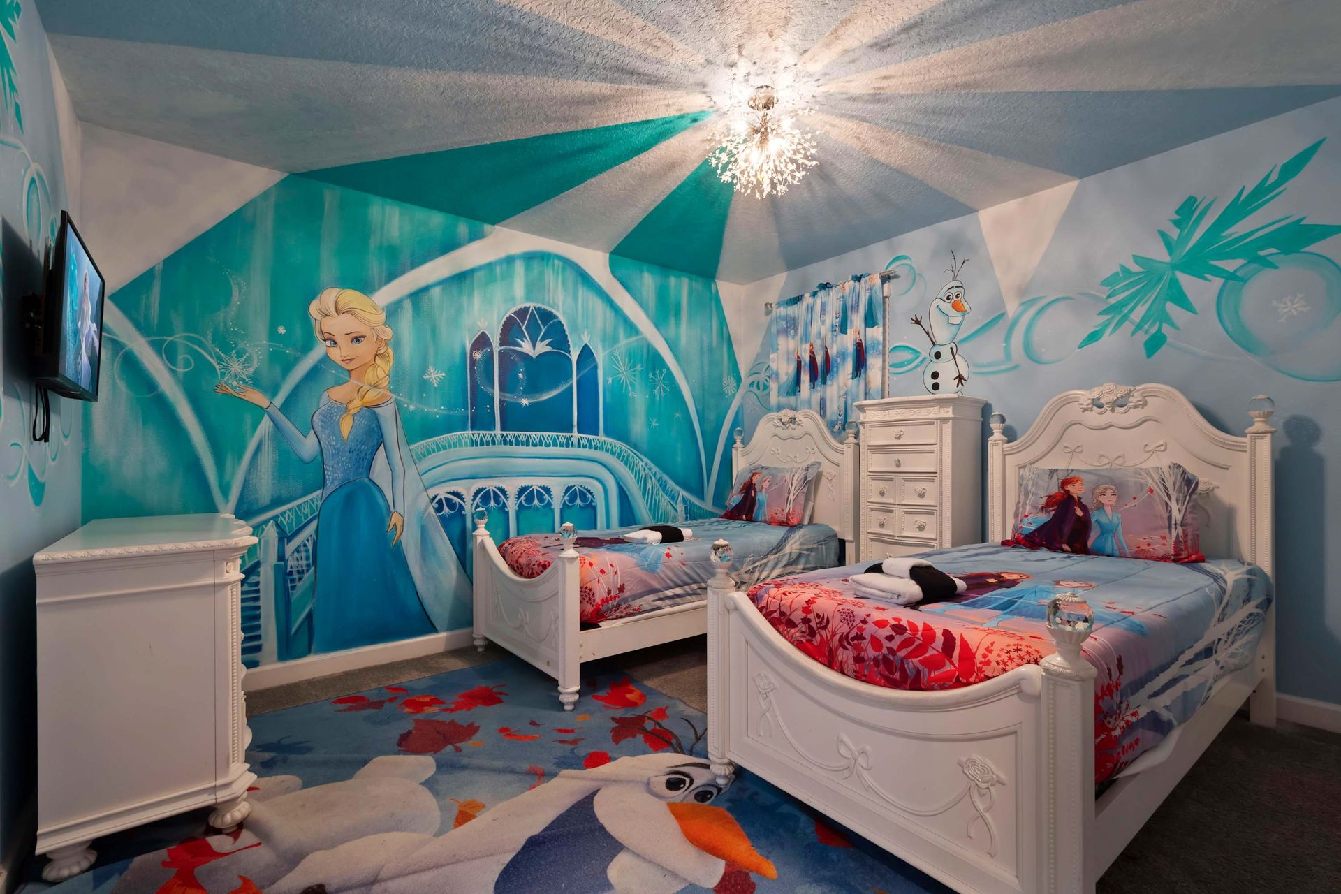 Step into a Frozen fairytale with this enchanting Elsa-themed bedroom fit for royalty!