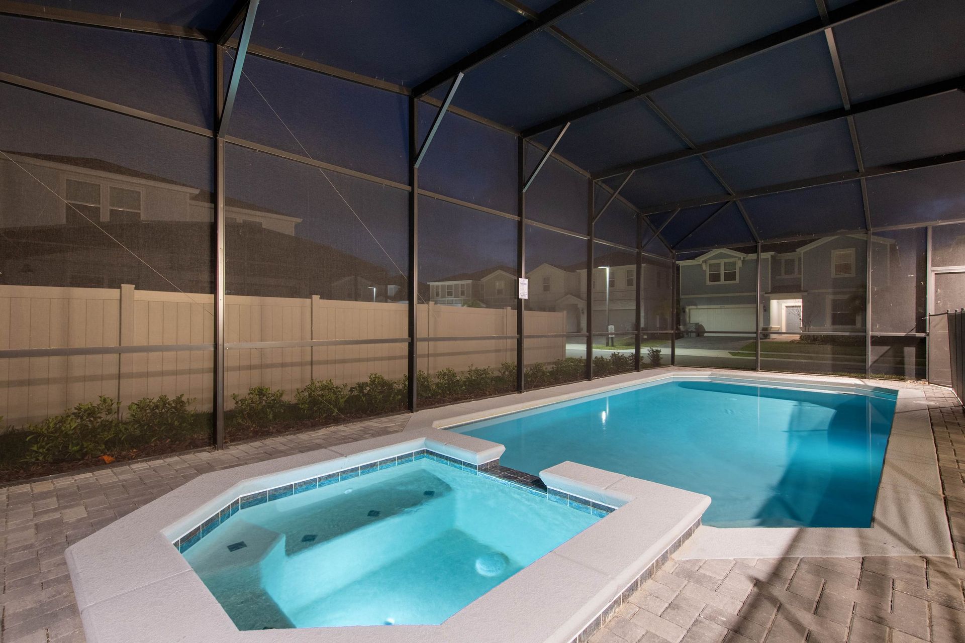 Relax in your private heated spa and pool, fully screened for peace and comfort.