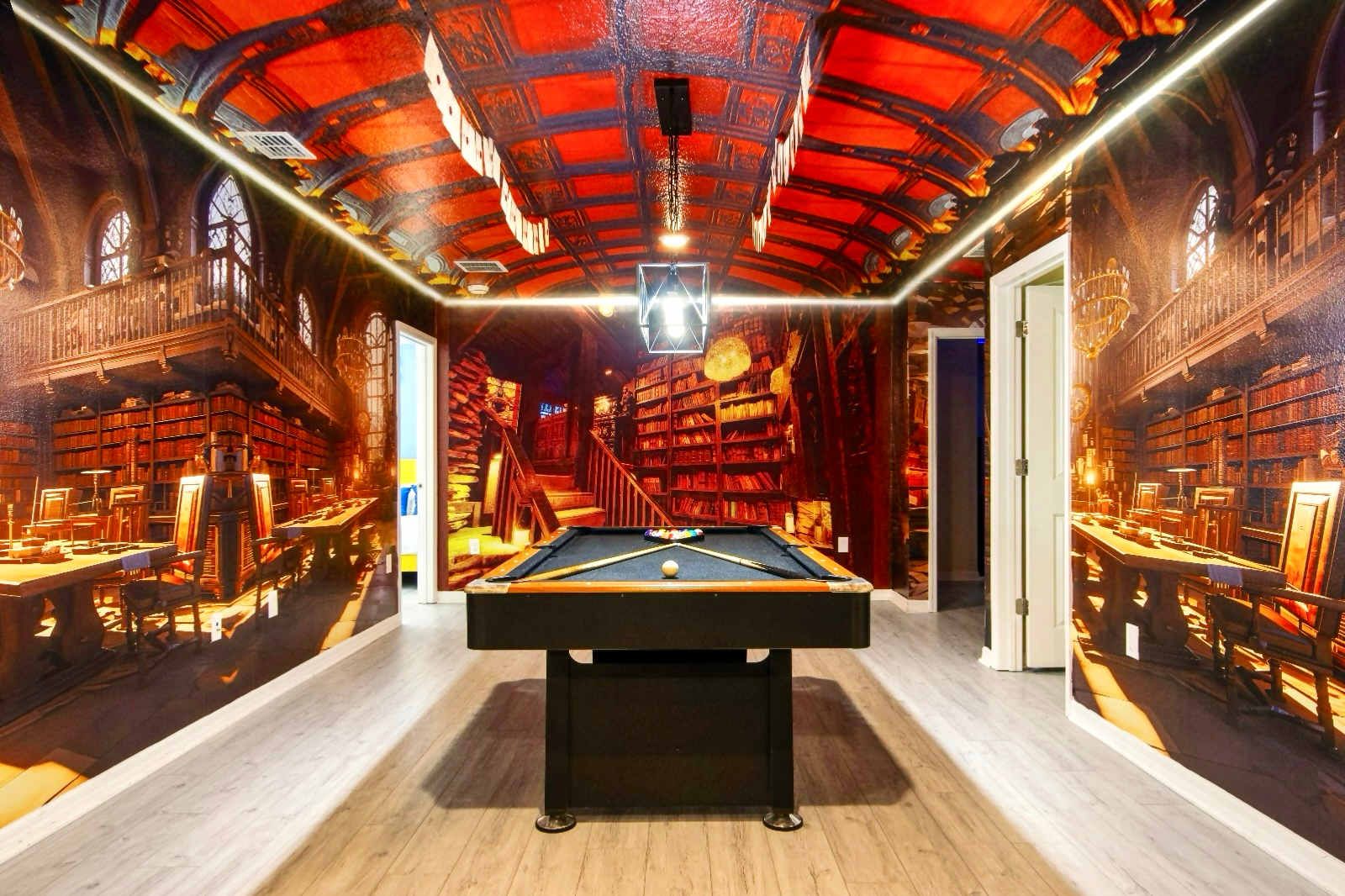 Step into this wizard-themed billiards game room retreat