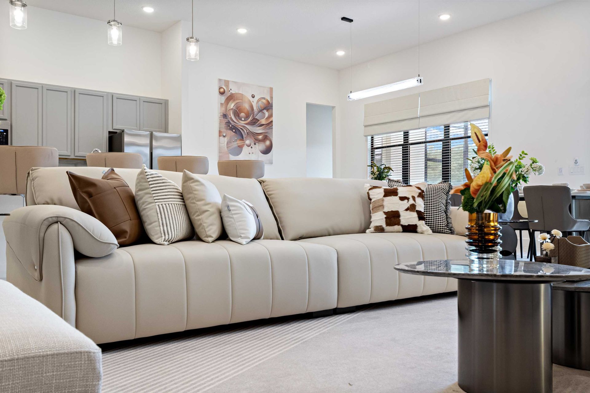 Cozy and contemporary living area with plush seating and open-concept design
