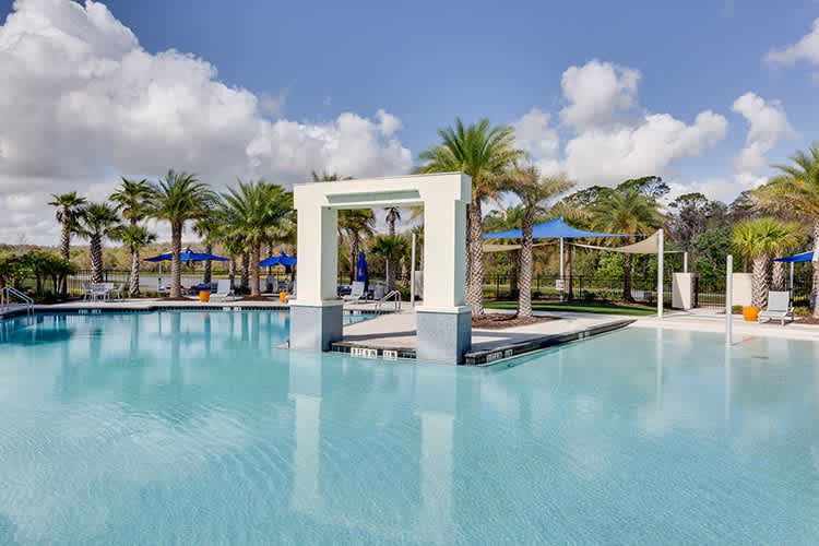 Gorgeous oasis pool surrounded by lush palms, pristine water, perfect relaxation.
