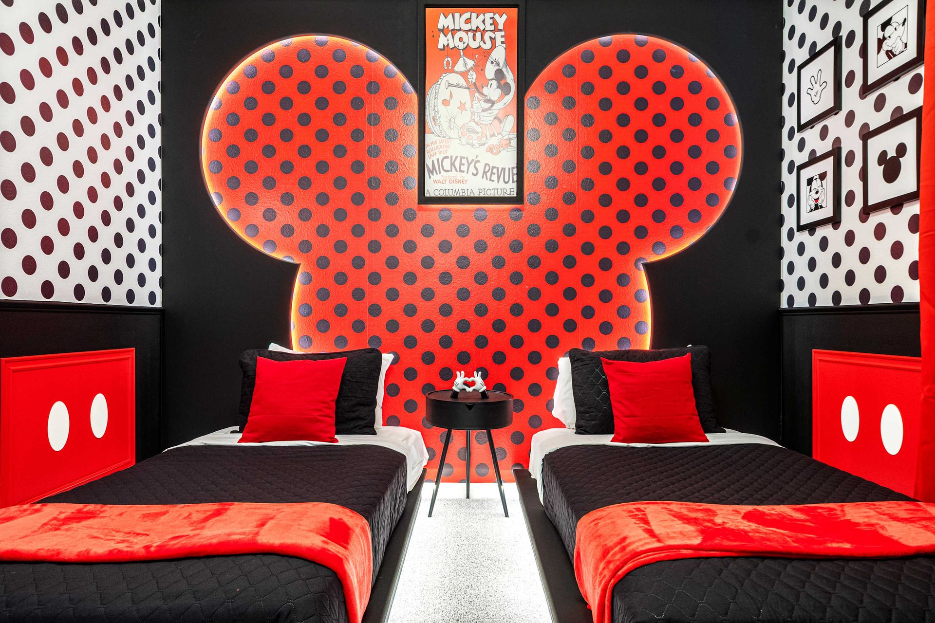 Bold Mickey-themed twin room with retro charm and vibrant Disney magic everywhere
