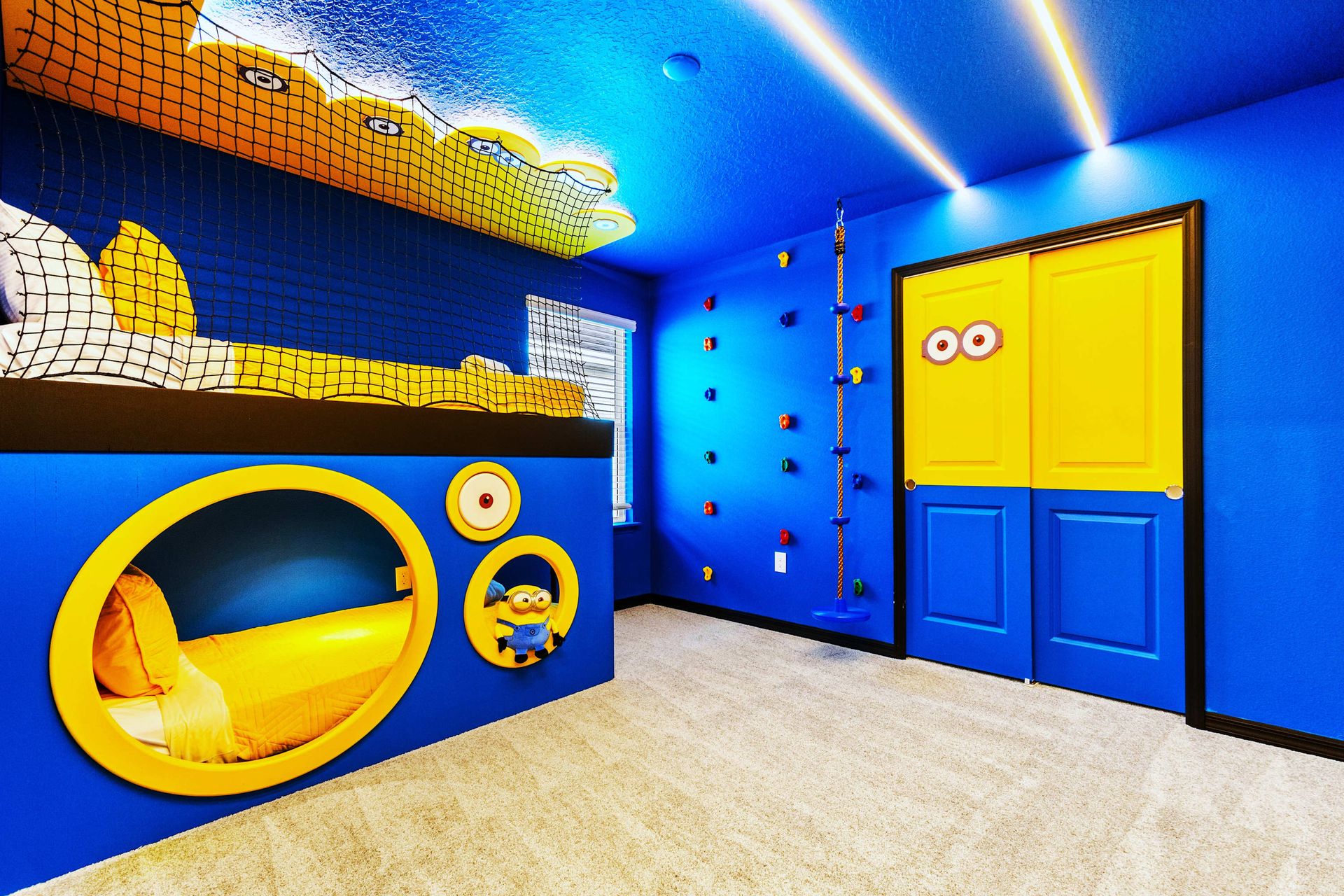 Minion madness meets adventure—climb, play, and dream in this fun-filled room!