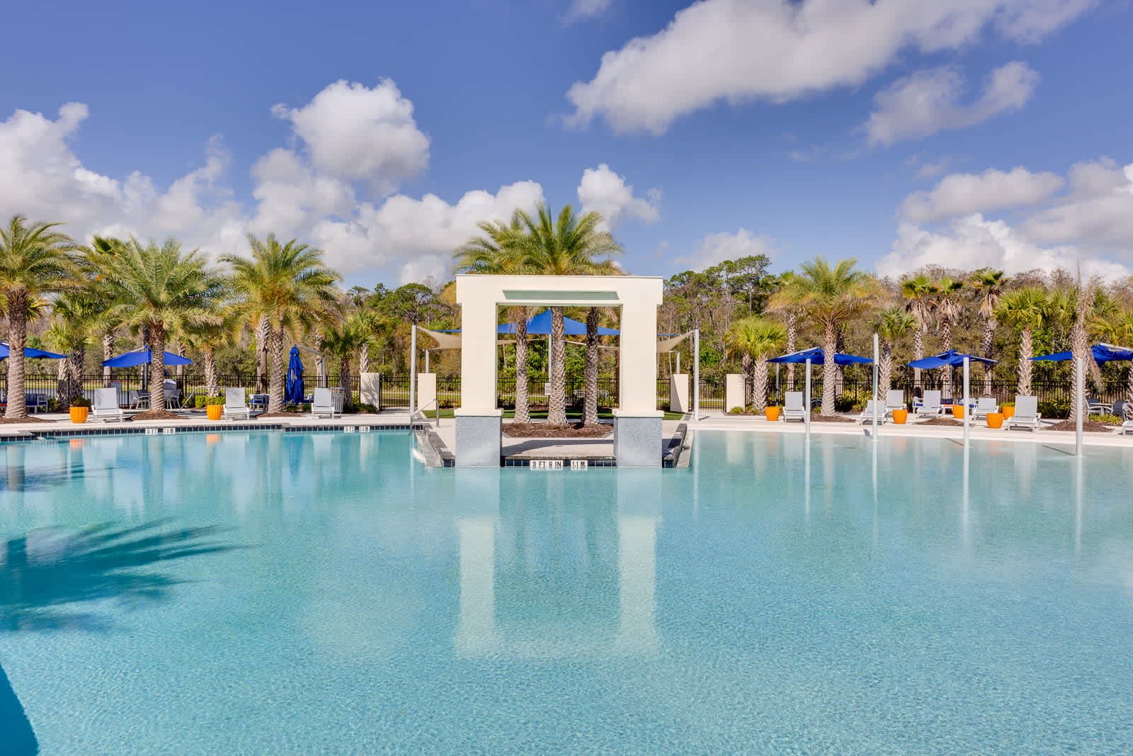 Gorgeous oasis pool surrounded by lush palms, pristine water, perfect relaxation.
