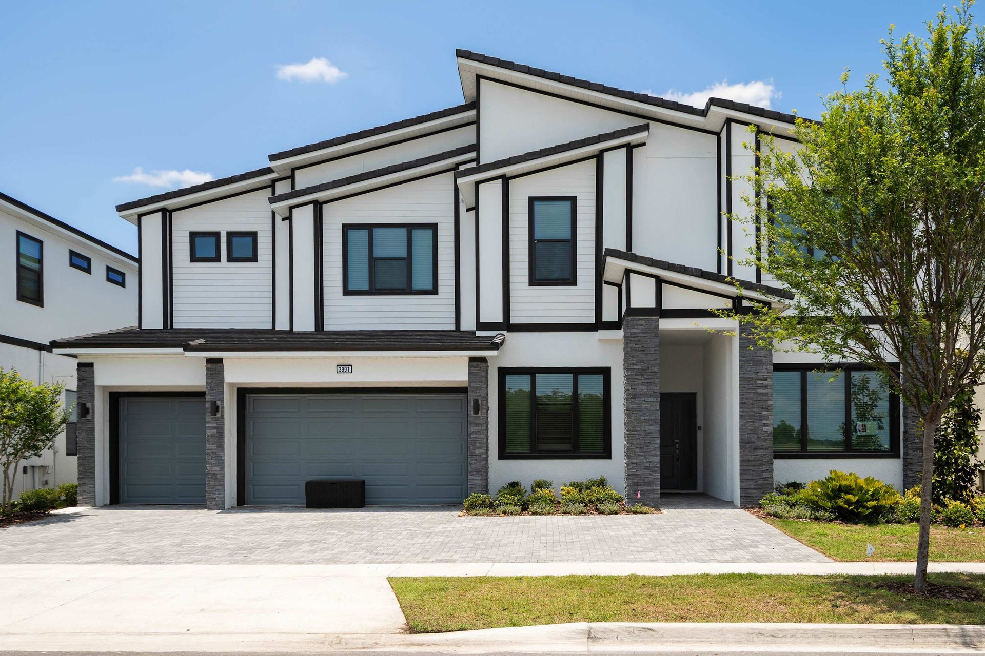 Sleek modern vacation home with bold architectural details.