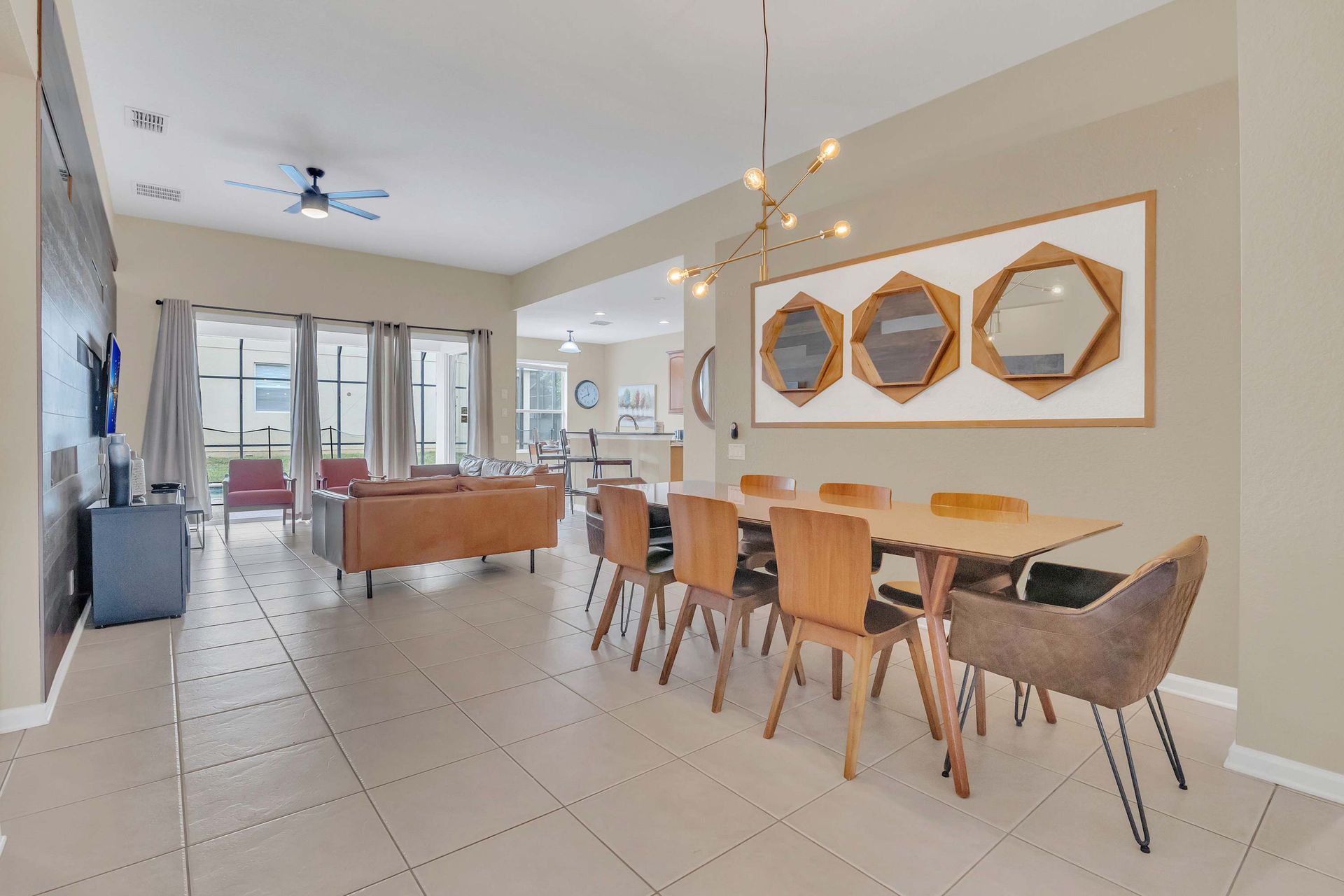 Modern dining and living spaces with tons of natural light.